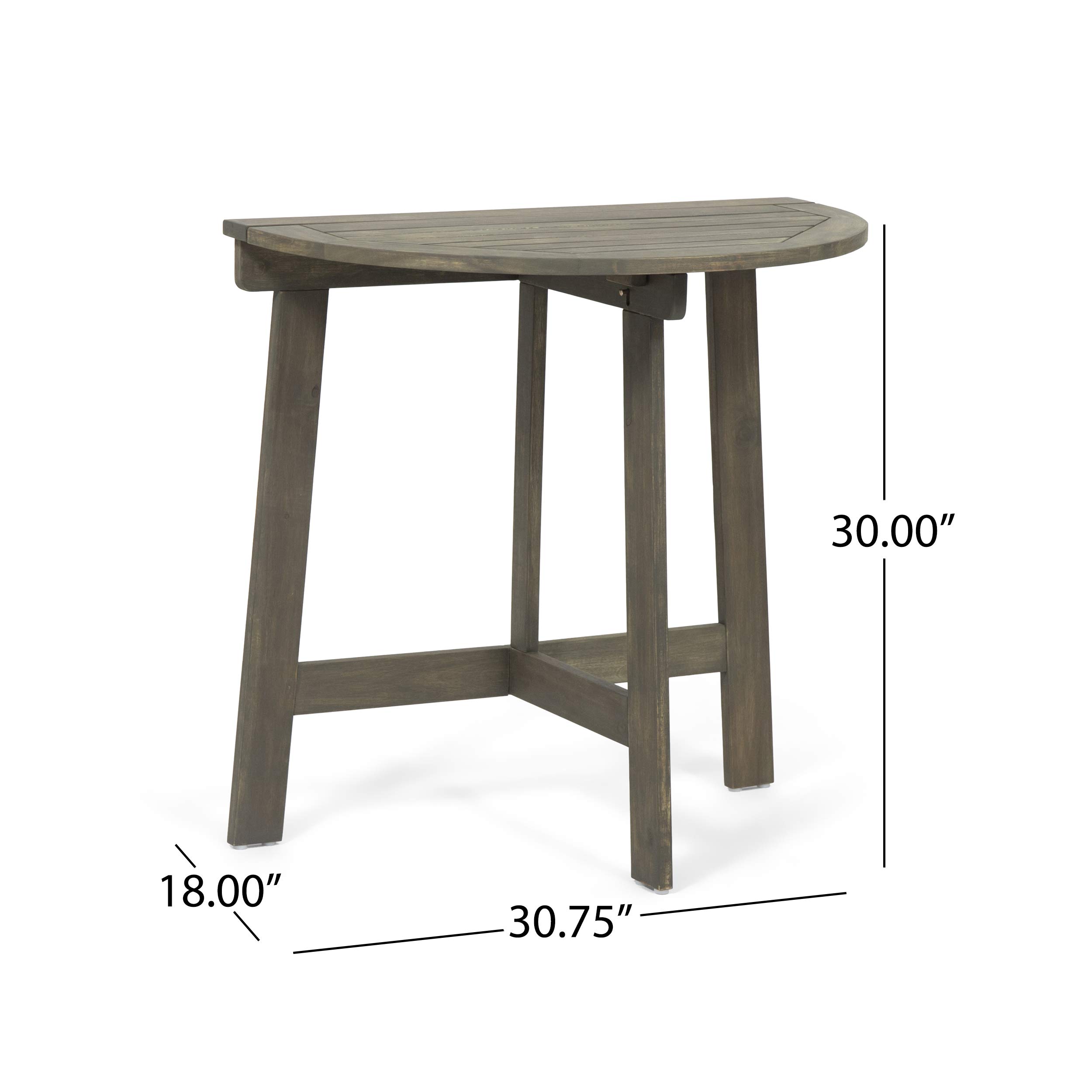 GDFStudio Outdoor 2-Seater Acacia Wood Bistro Table Set with Gray Adirondack Chairs - Half-Round Patio Furniture for Garden, Deck & Backyard Relaxation