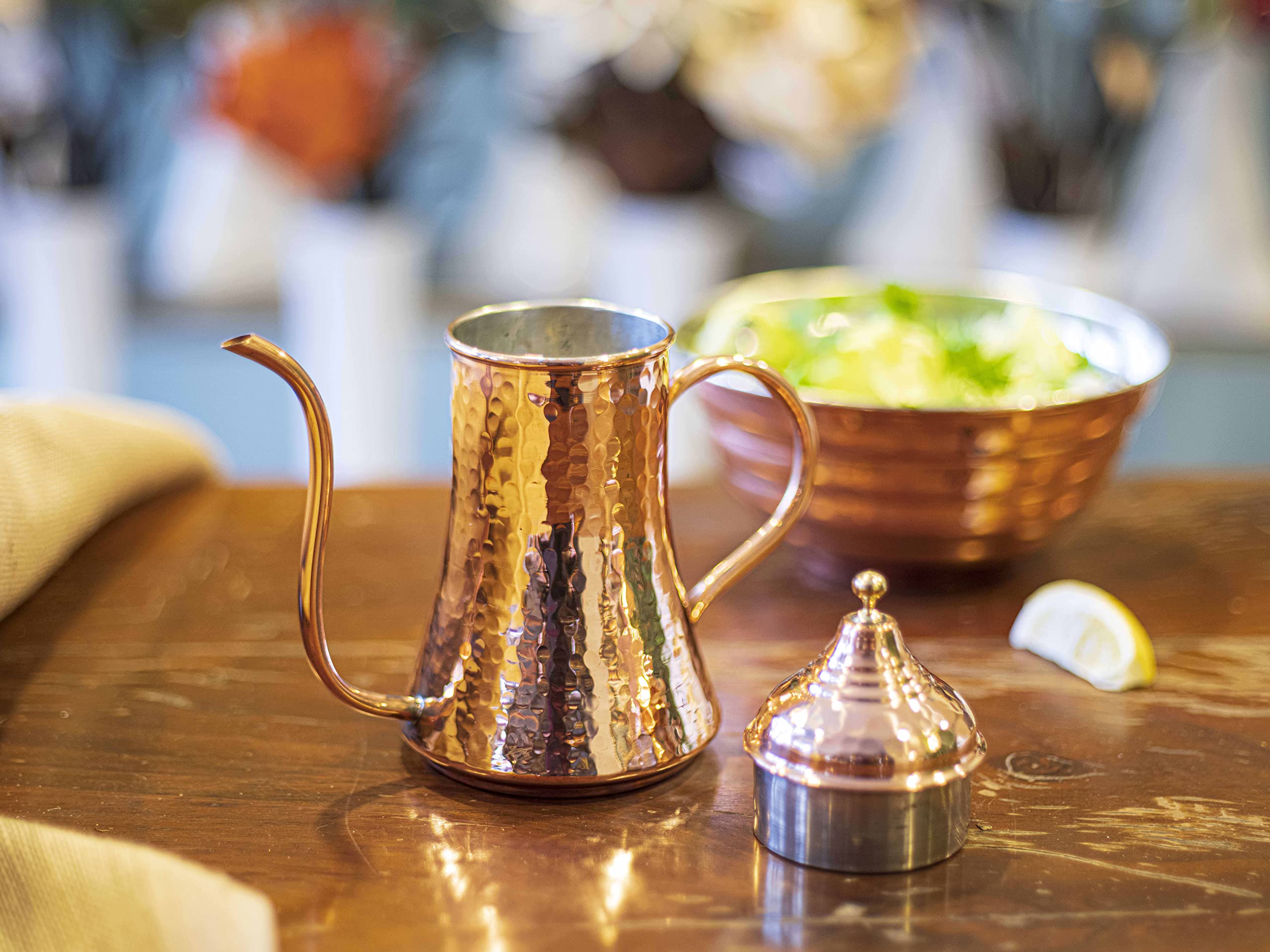 Handmade Copper Oil Dispenser Bottle for Kitchen - 10 Oz (300ml) Real Copper Olive Oil & Vinegar Cruet - Perfect for Salad Dressing, Cooking & Gourmet Food Presentation