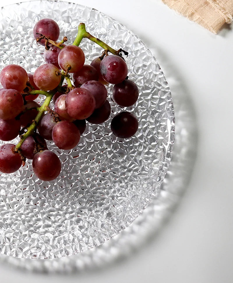 Elegant Raindrop Embossed Glass Dinner Plates - 12-Piece Set for Formal Dining, Wedding Receptions & Special Occasions