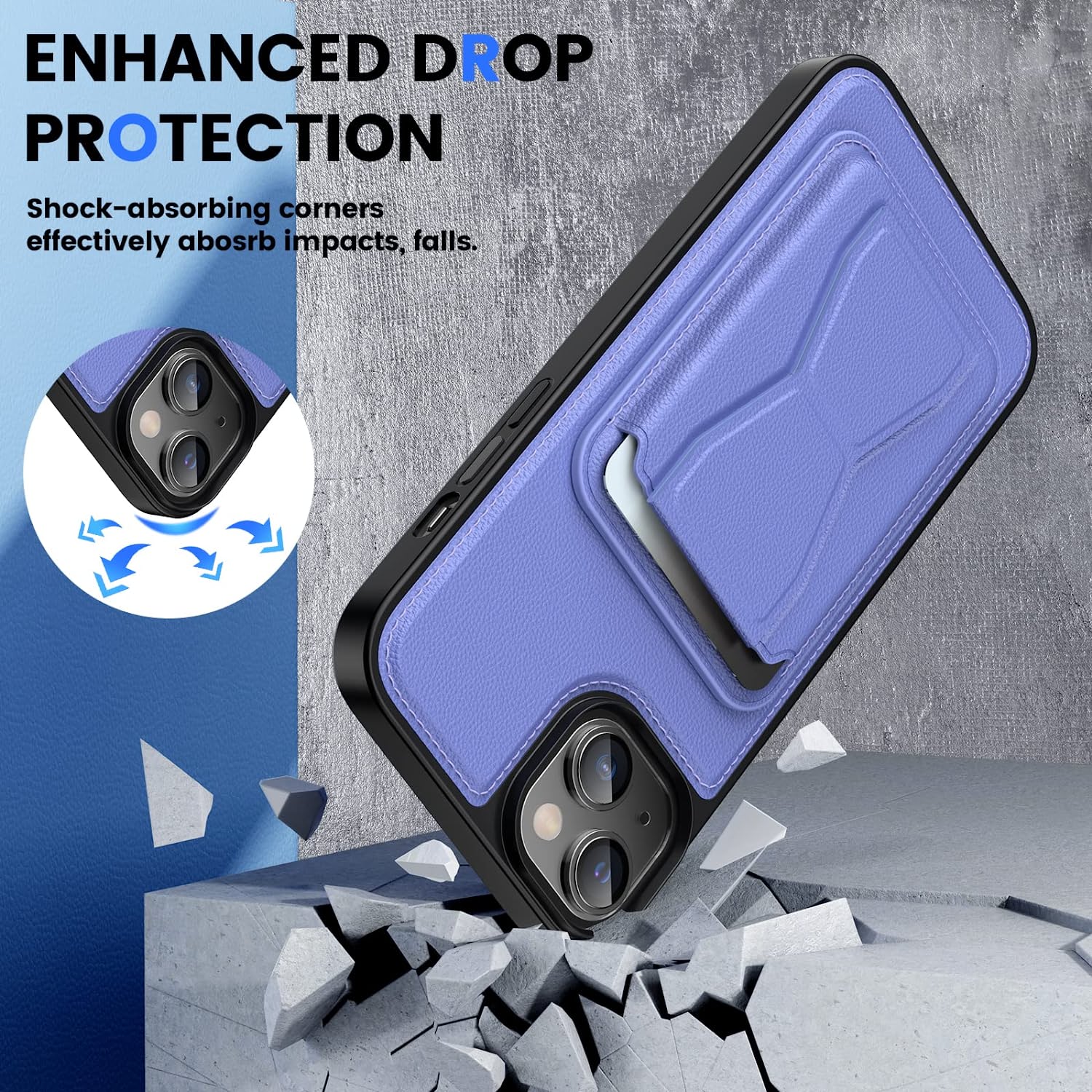iPhone 14 Plus Case with Detachable Card Holder - Shockproof Protective Cover in Purple | Perfect for Everyday Use, Travel & Commuting