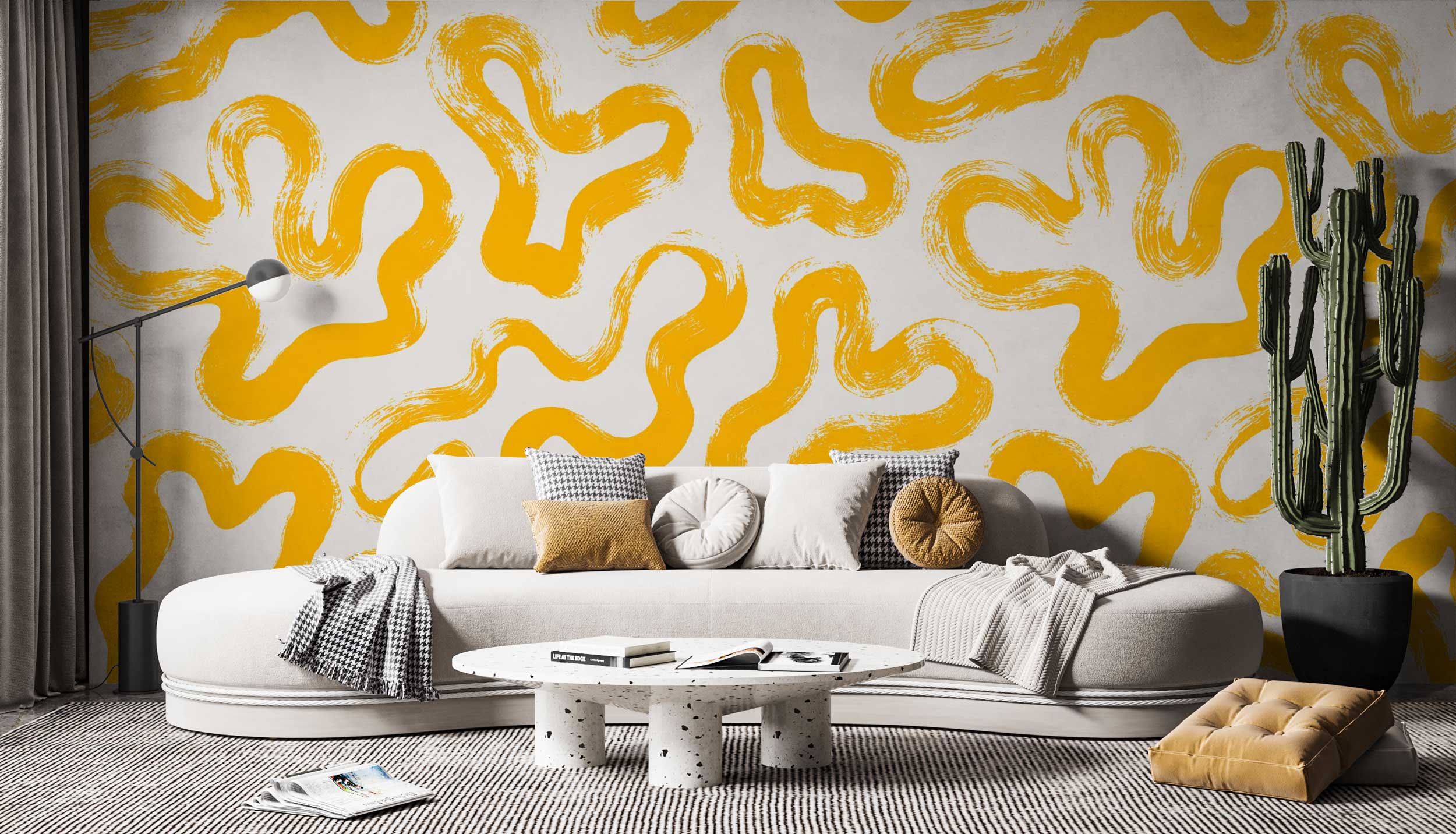Yellow Abstract Shapes Wallpaper Mural - Modern Peel and Stick Wall Decor for Living Room, Bedroom, Office | Easy DIY Home Renovation & Interior Design Upgrade