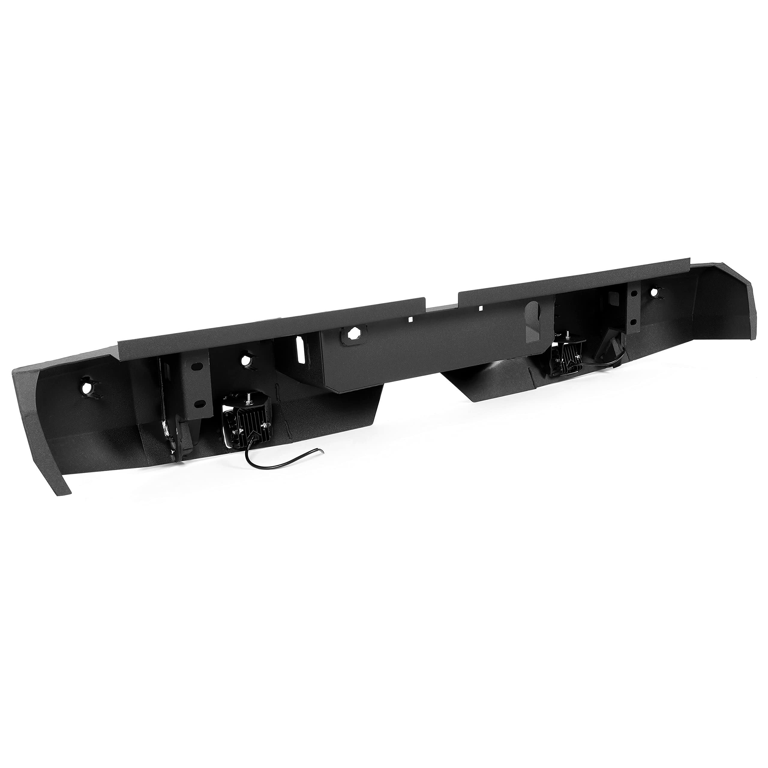 KUAFU Heavy Duty Rear Bumper with D-Rings & LED Lights for 2019-2023 Ford Ranger | Textured Black Steel Truck Bumper | Off-Road Protection & Towing Accessory