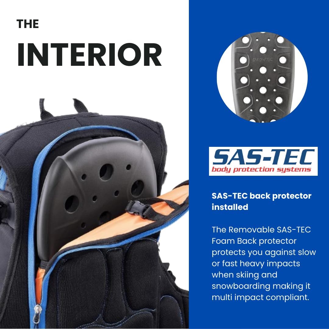 Core 22 Ski Backpack with Recco Reflector & Back Protector - Waterproof Hiking Backpack for Backcountry Skiing, Snowboarding, Snowmobiling & Split Boarding - Perfect for Mountain Adventures & Winter Sports (Ocean Blue/Orange)