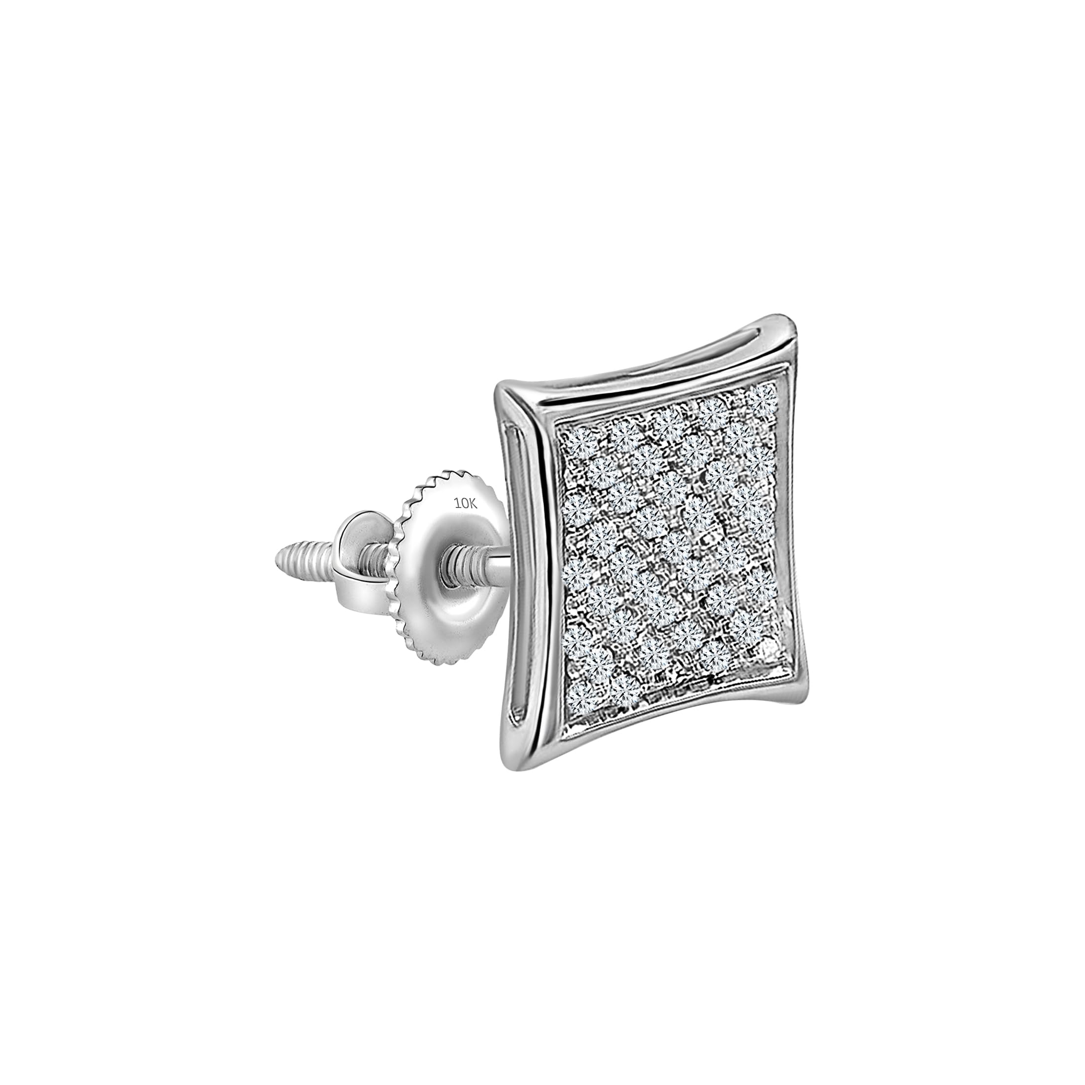 0.10 Carat Round White Diamond Stud Earrings for Women & Men - Solid Gold & Sterling Silver Kite Shape Micro-Pave Unisex Earrings - Perfect for Weddings, Anniversaries & Special Occasions