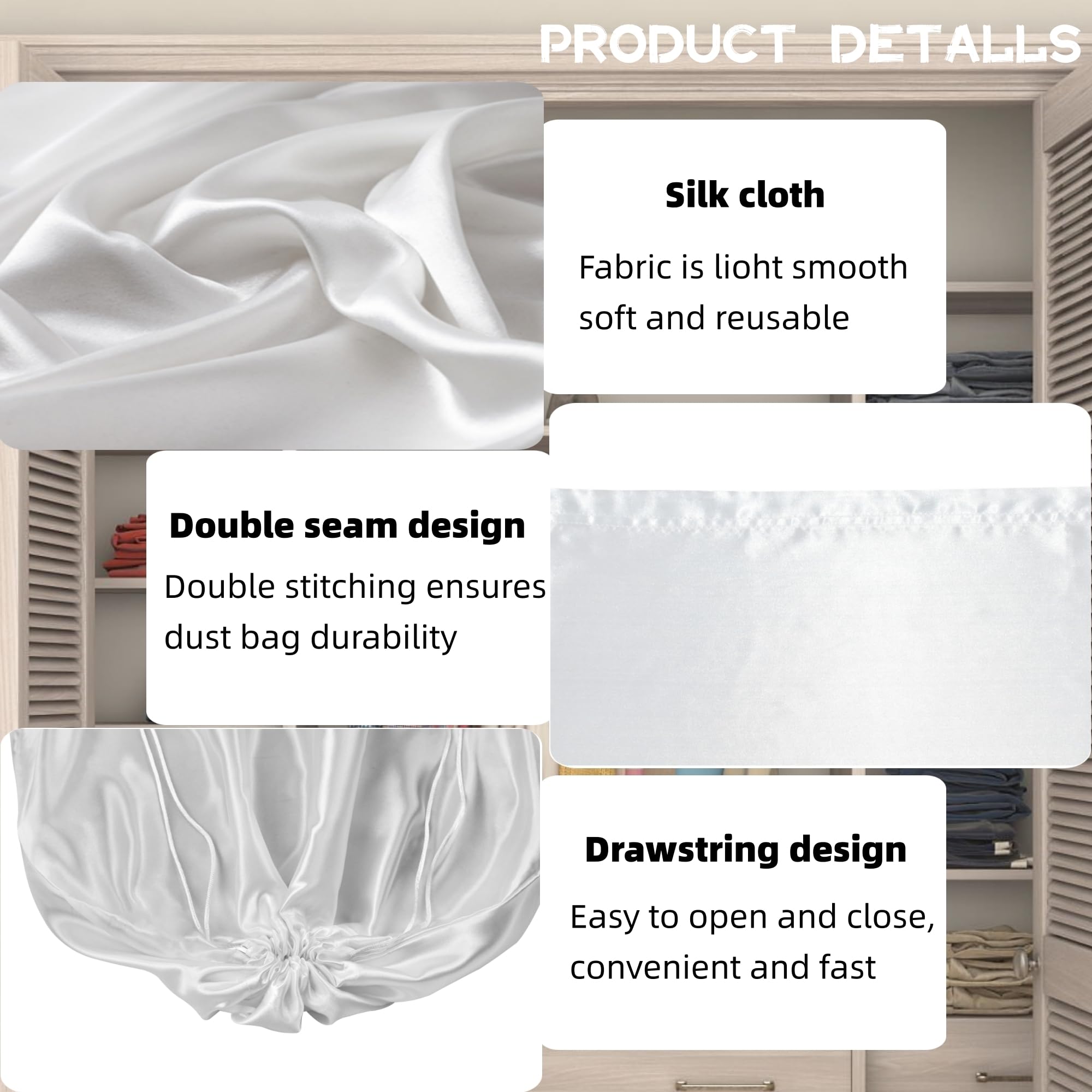 3 Pack Silk Dust Bags for Handbags & Purses - Premium Drawstring Storage Covers for Shoes, Boots & Accessories - Perfect for Travel, Closet Organization & Luxury Item Protection