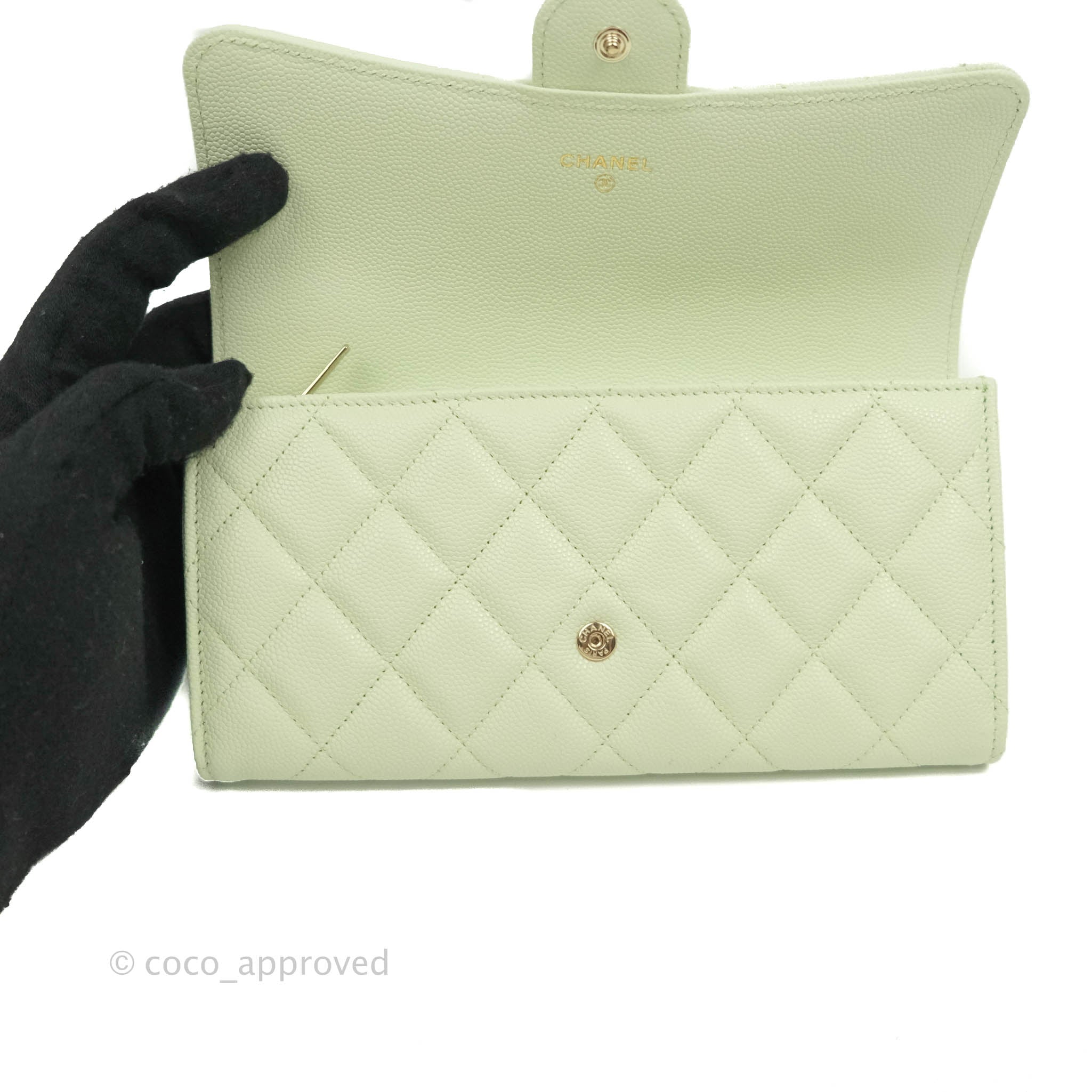 Chanel Caviar Quilted Long Flap Wallet in Mint Green with Gold Hardware - Luxury Designer Wallet for Women, Perfect for Everyday Use & Special Occasions