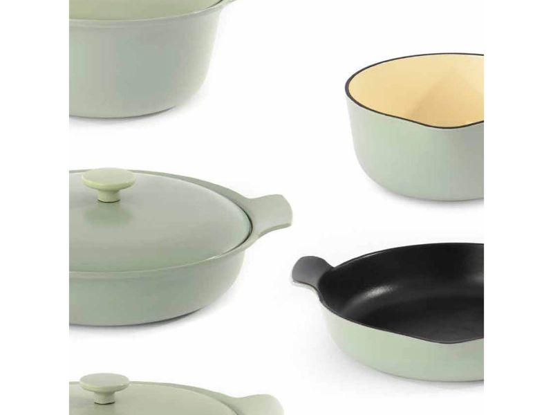 BergHOFF Ron 8-Piece Cast Iron Cookware Set - Durable Enameled Dutch Oven & Skillets, Green - Perfect for Braising, Frying & Slow Cooking at Home or Camping