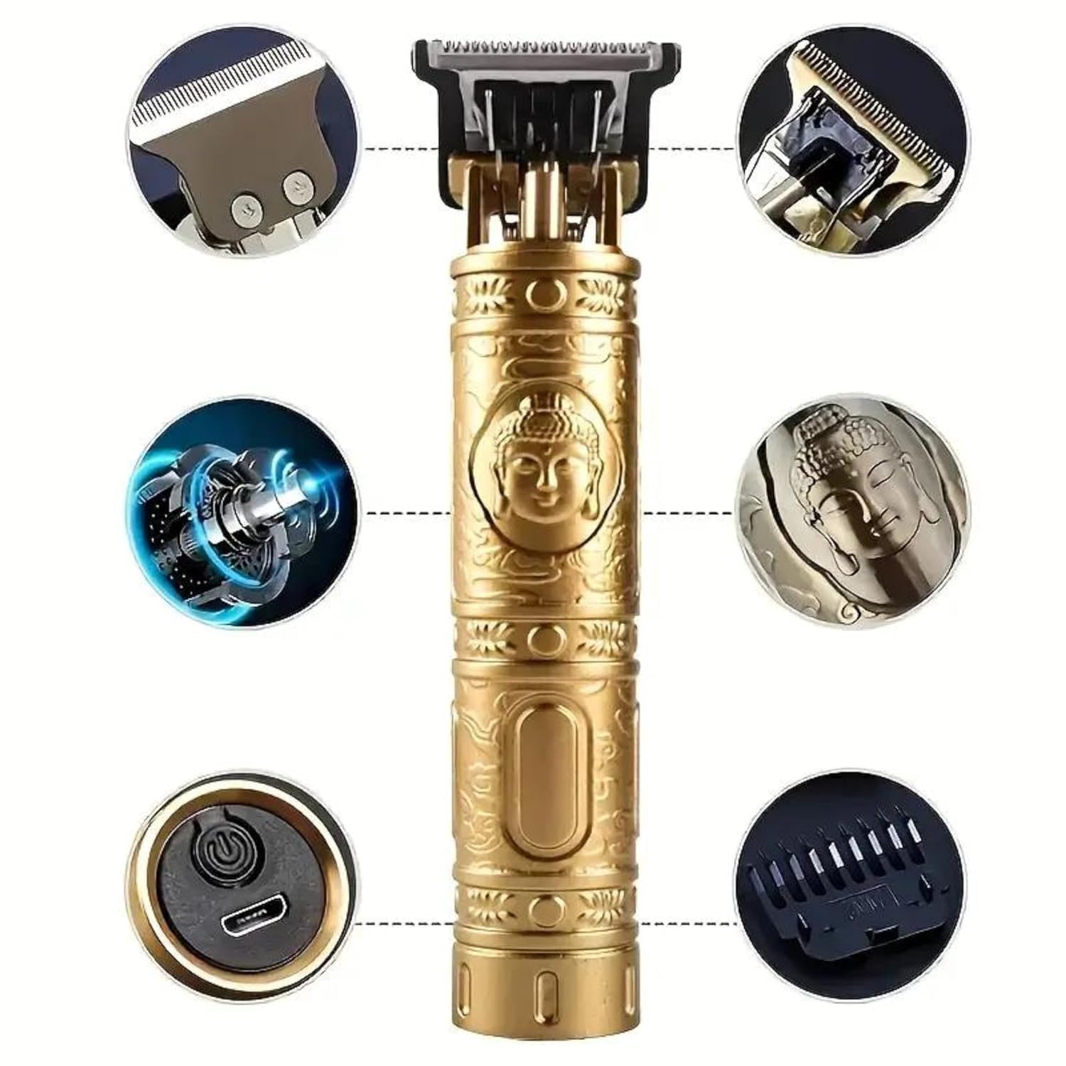 SUPRENT Professional Buddha Style Beard Trimmer for Men - Adjustable Blade Hair Clipper, Shaver & Body Groomer with Close Cut Precision (Gold) | Perfect for Home Grooming, Travel & Salon Use