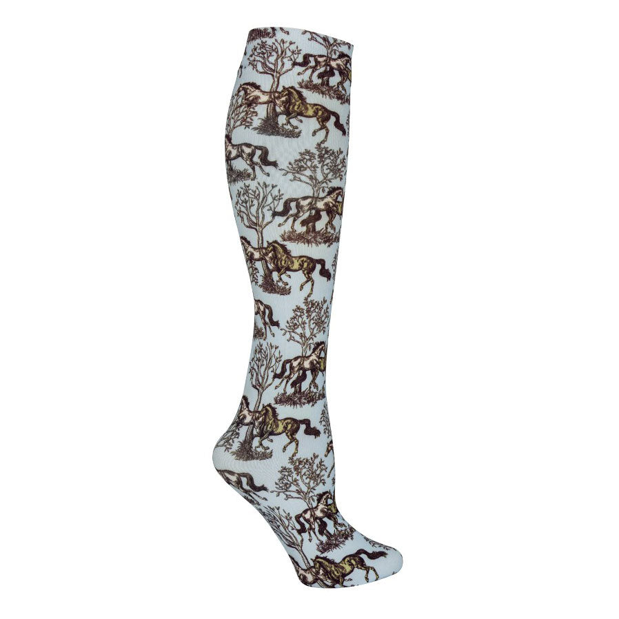 AWST International Lila Blue Toile Socks - Women's Vintage Floral Pattern Crew Socks for Casual Wear, Home, and Office Comfort