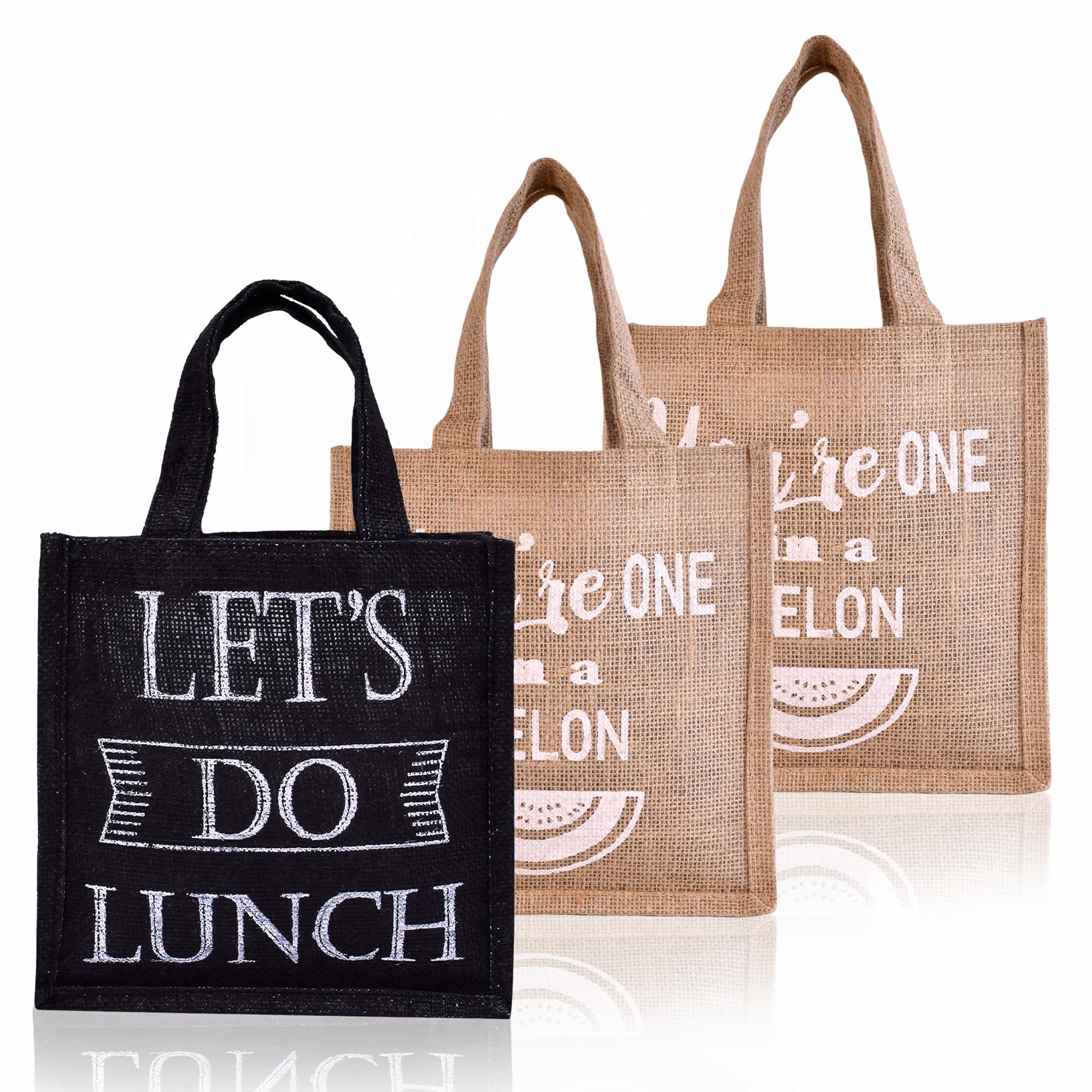 Kuber Industries Reusable Jute Lunch Bag with Handle - Eco-Friendly Office Lunch Tote for Work, School & Picnics - Pack of 3 Multi-Color Small Tiffin Bags