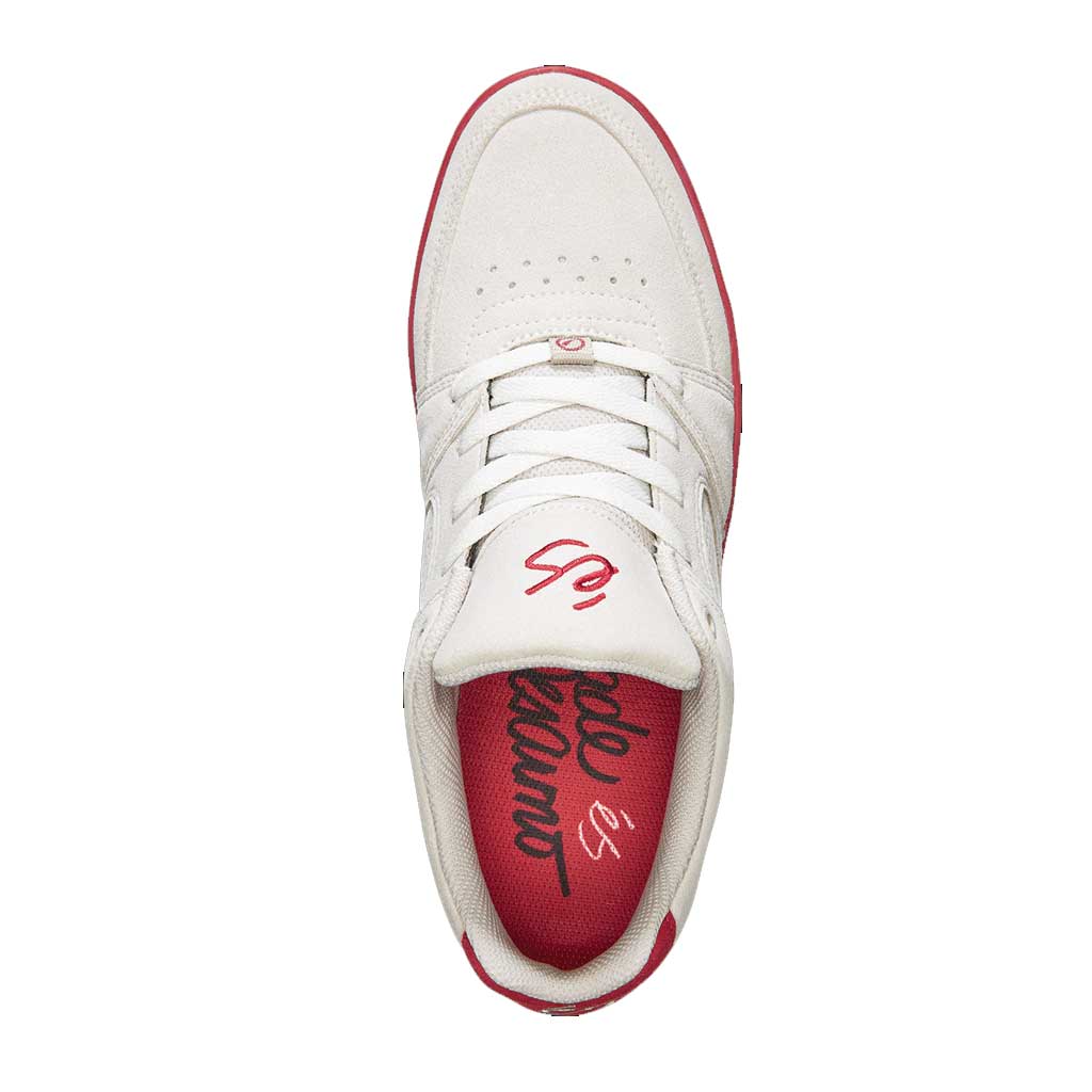 eS Accel Slim Skate Shoes - White/White/Red Colorway - Lightweight & Durable for Street Skating & Casual Wear