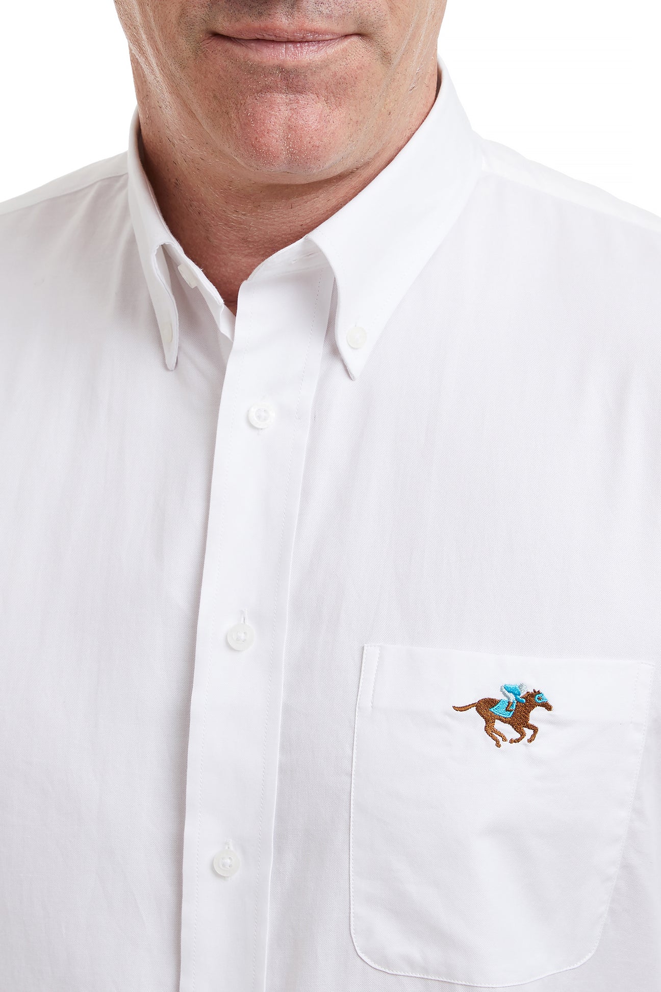 Premium White Oxford Shirt with Single Racing Horse Design - Classic Chase Shirt for Men - Perfect for Business Casual, Office Wear & Smart Outfits