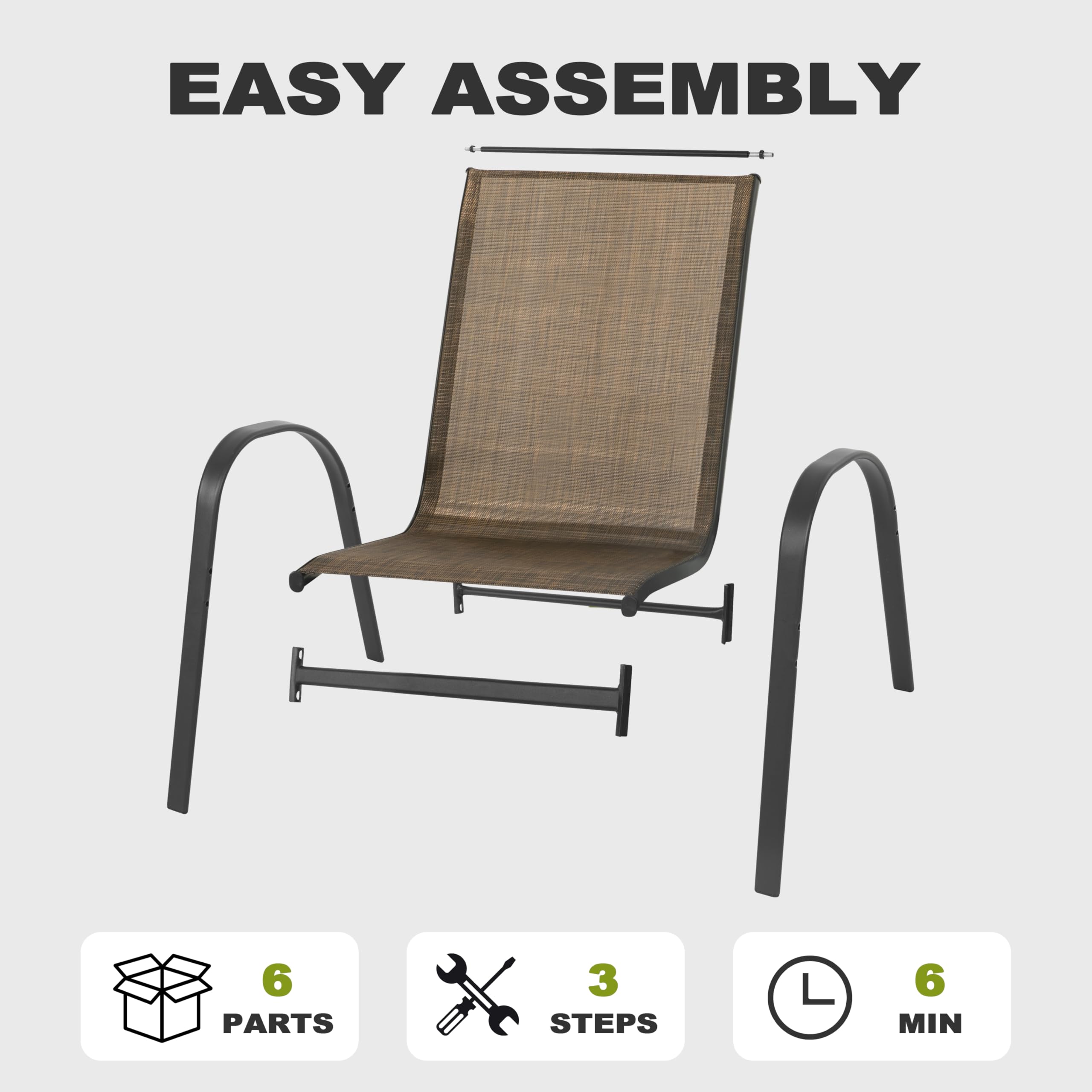 NUU GARDEN Patio Dining Chairs Set of 4 - Stackable Outdoor Chairs with High Back, All-Weather Textilene & Durable Metal Frame - Breathable Garden Chairs for Backyard, Deck, Poolside - Perfect for Outdoor Dining, Lounging & Entertaining (Brown)