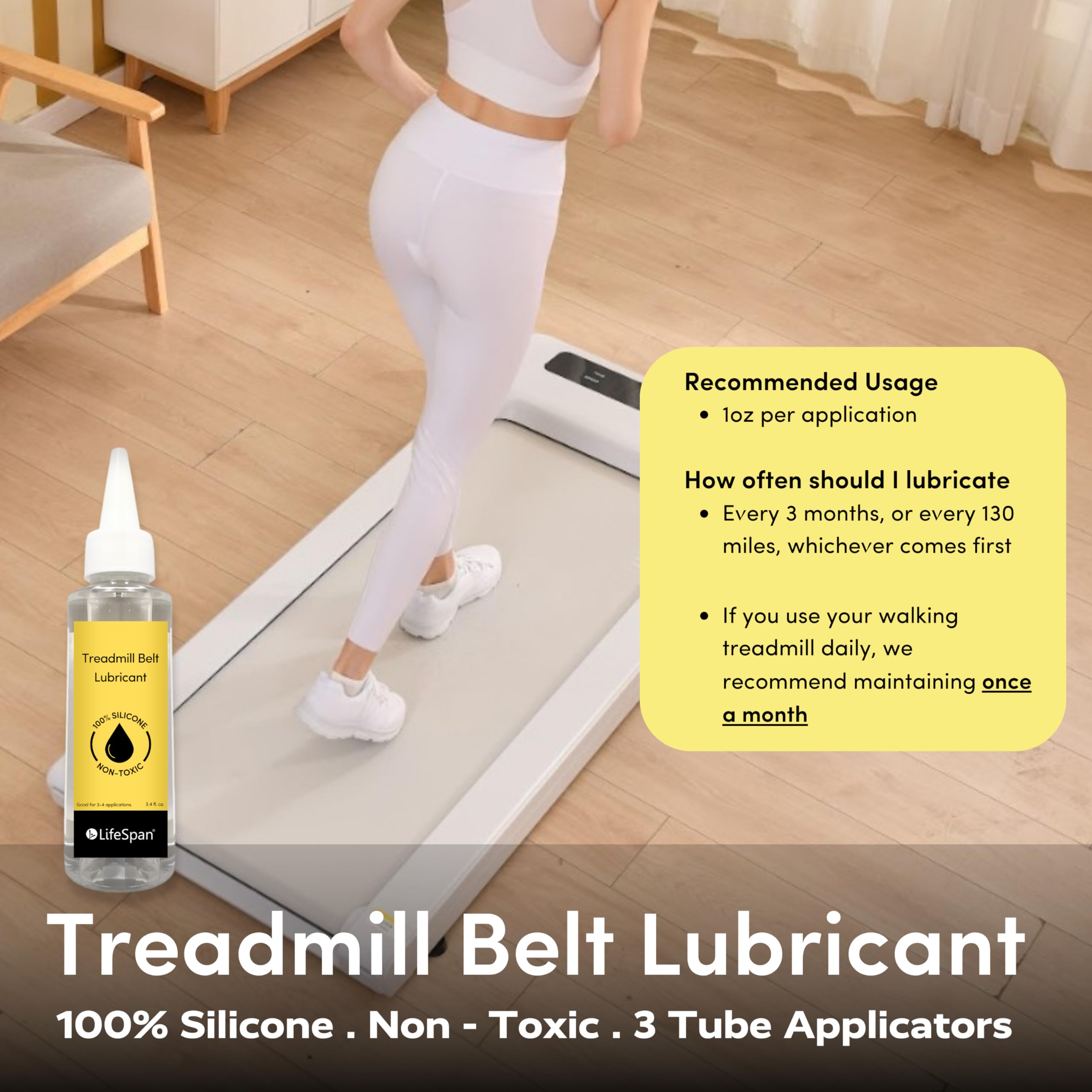 LifeSpan Fitness 100% Silicone Treadmill Belt Lubricant - 4 oz Clear Formula for Smooth, Quiet Running | Perfect for Home & Gym Treadmill Maintenance