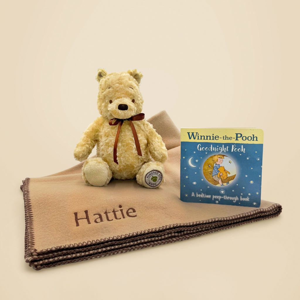Winnie the Pooh Plush Stuffed Animal with Storybook & Personalized Fleece Blanket Gift Set - Perfect for Baby Showers, Birthdays & Nursery Decor