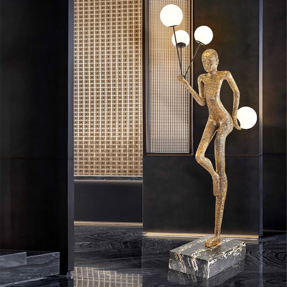 Juggling Sculptor Floor Lamp - Modern Artistic LED Standing Light for Living Room, Bedroom & Office Decor - Adjustable Brightness & Warm White Light