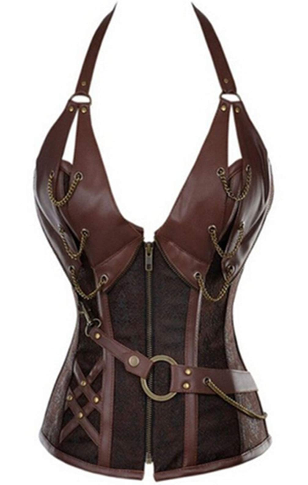 Women's Waist Cincher Corset - Lace Up Boned Overbust Bustier Top in Vintage Brown | Steampunk & Gothic Fashion | Perfect for Cosplay, Burlesque & Retro Outfits