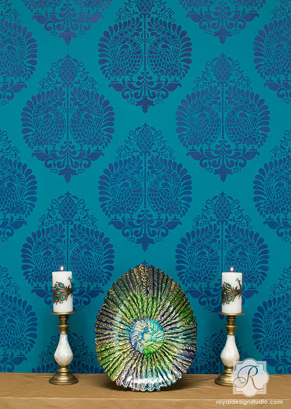 Annapakshi Indian Damask Wall Stencil - Reusable DIY Painting Template for Home Decor, Mandala Art, and Wall Murals | Perfect for Bedroom, Living Room, and Nursery Decoration