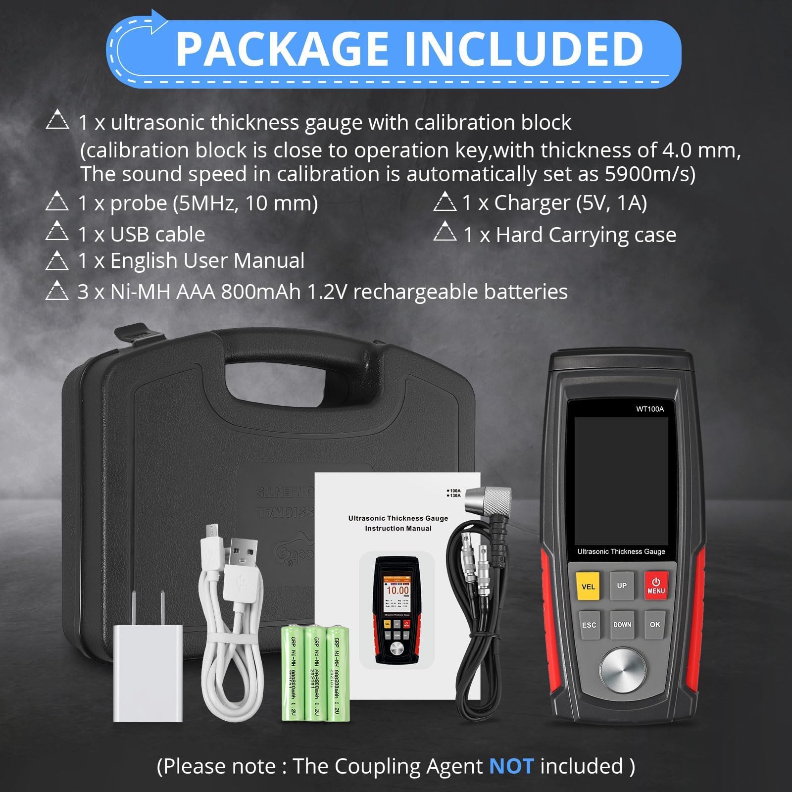 Digital Ultrasonic Thickness Gauge Meter - High Precision Metal Thickness Tester for Steel, Aluminum, Copper Plate with LCD Backlight & Data Storage | Industrial Quality Control, Construction & Automotive Measurement Tool