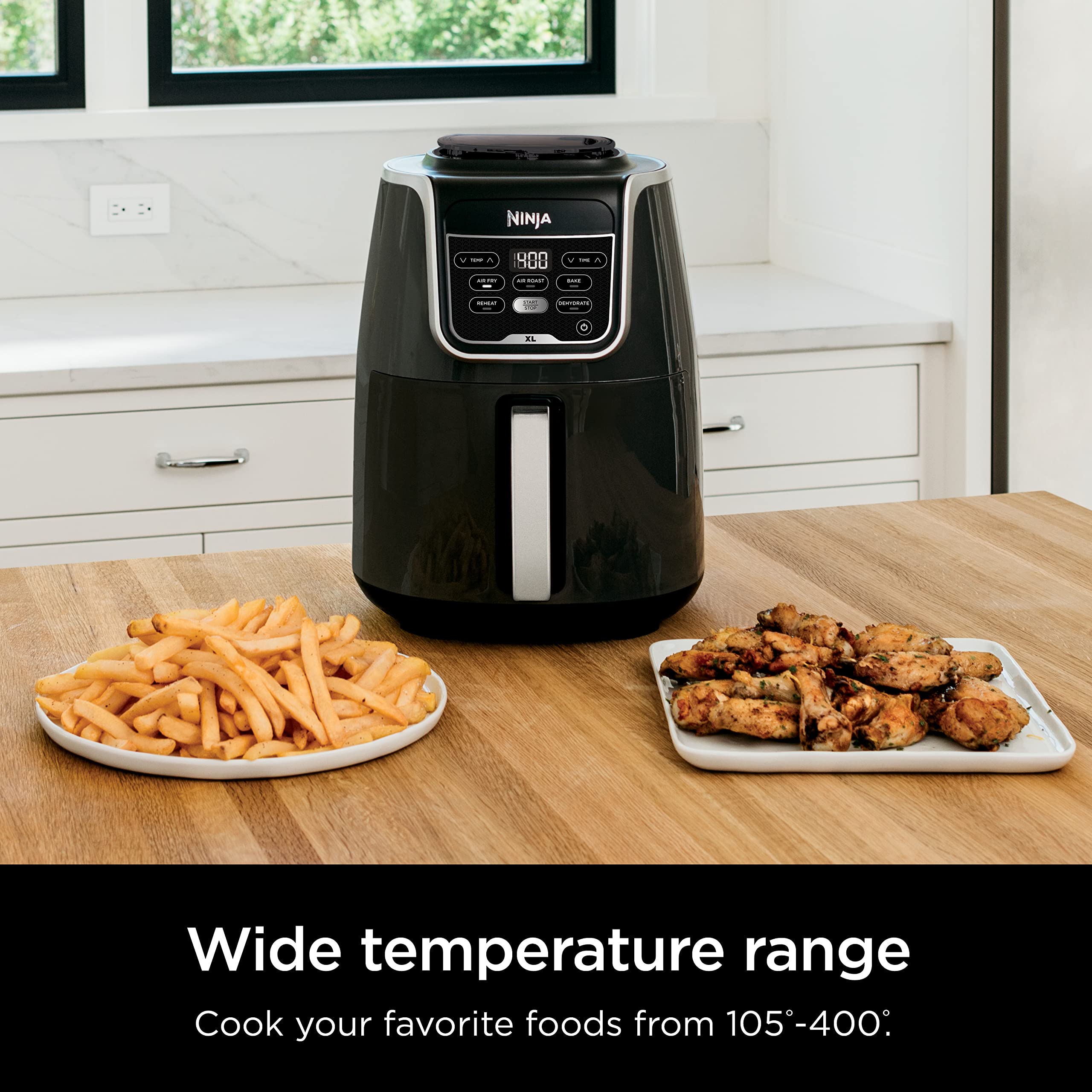 Ninja AF150AMZ 5.5 Qt XL Air Fryer - Large Capacity for Air Frying, Roasting, Baking, Reheating & Dehydrating | Dishwasher Safe Nonstick Basket & Crisper Plate | Includes Recipe Guide | Perfect for Family Meals, Healthy Cooking & Quick Snacks (Grey)
