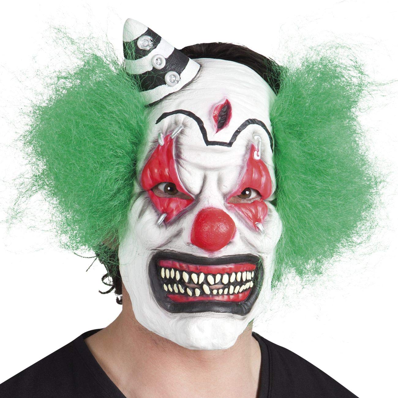 BOL97506 Horror Clown Latex Face Mask - White & Green Scary Halloween Costume Accessory - One Size Fits Most - Perfect for Halloween Parties, Haunted Houses & Cosplay Events