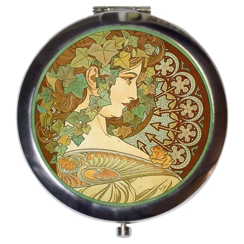 Vintage Alphonse Mucha Art Nouveau Compact Mirror - Edwardian Gypsy Cameo Design, Boho Chic Makeup Mirror for Women | Perfect for Travel, Cosmetics & Handbag Accessories