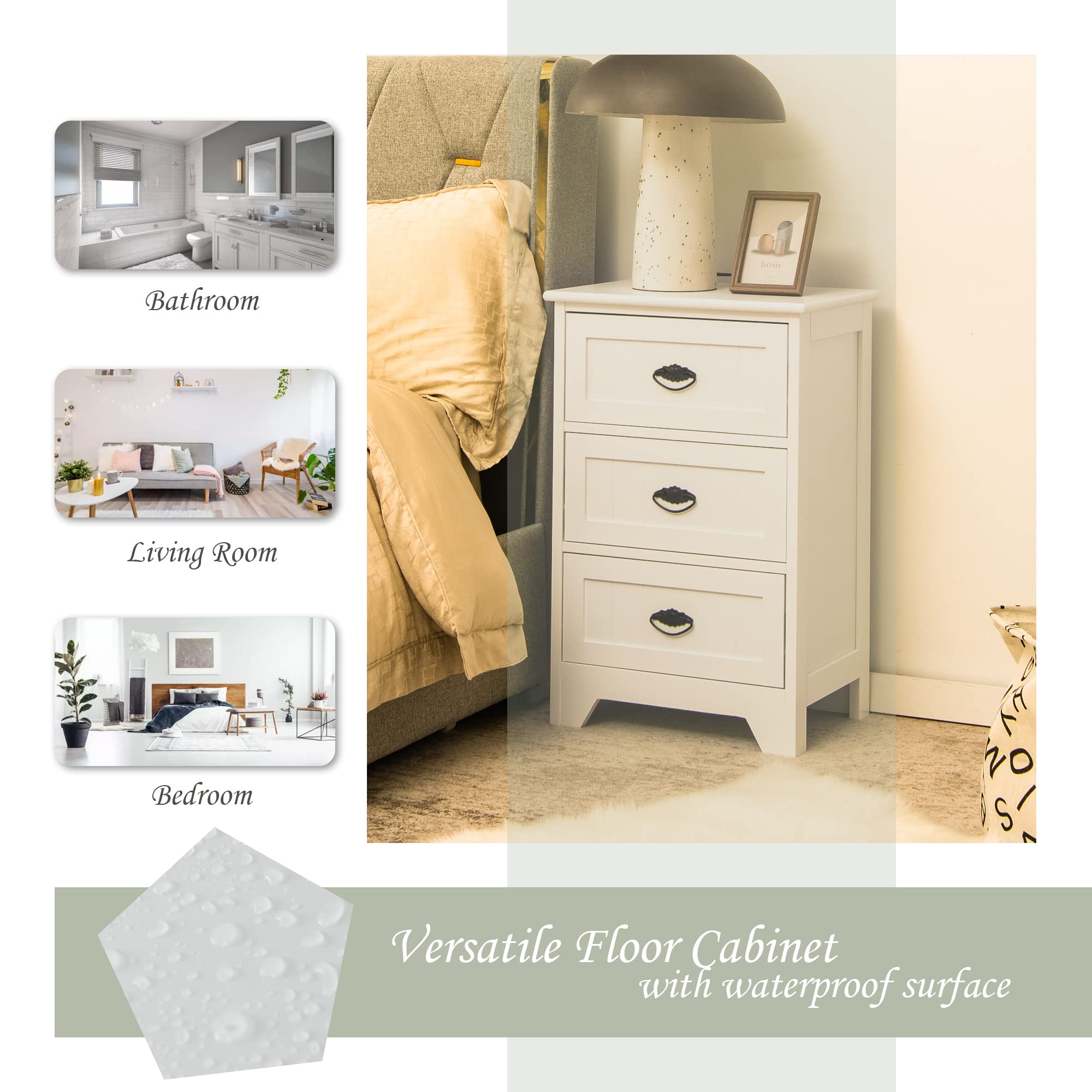 Modern White Bathroom Storage Cabinet with 3 Drawers & Anti-Tip Strap - Perfect for Small Spaces & Bathroom Organization