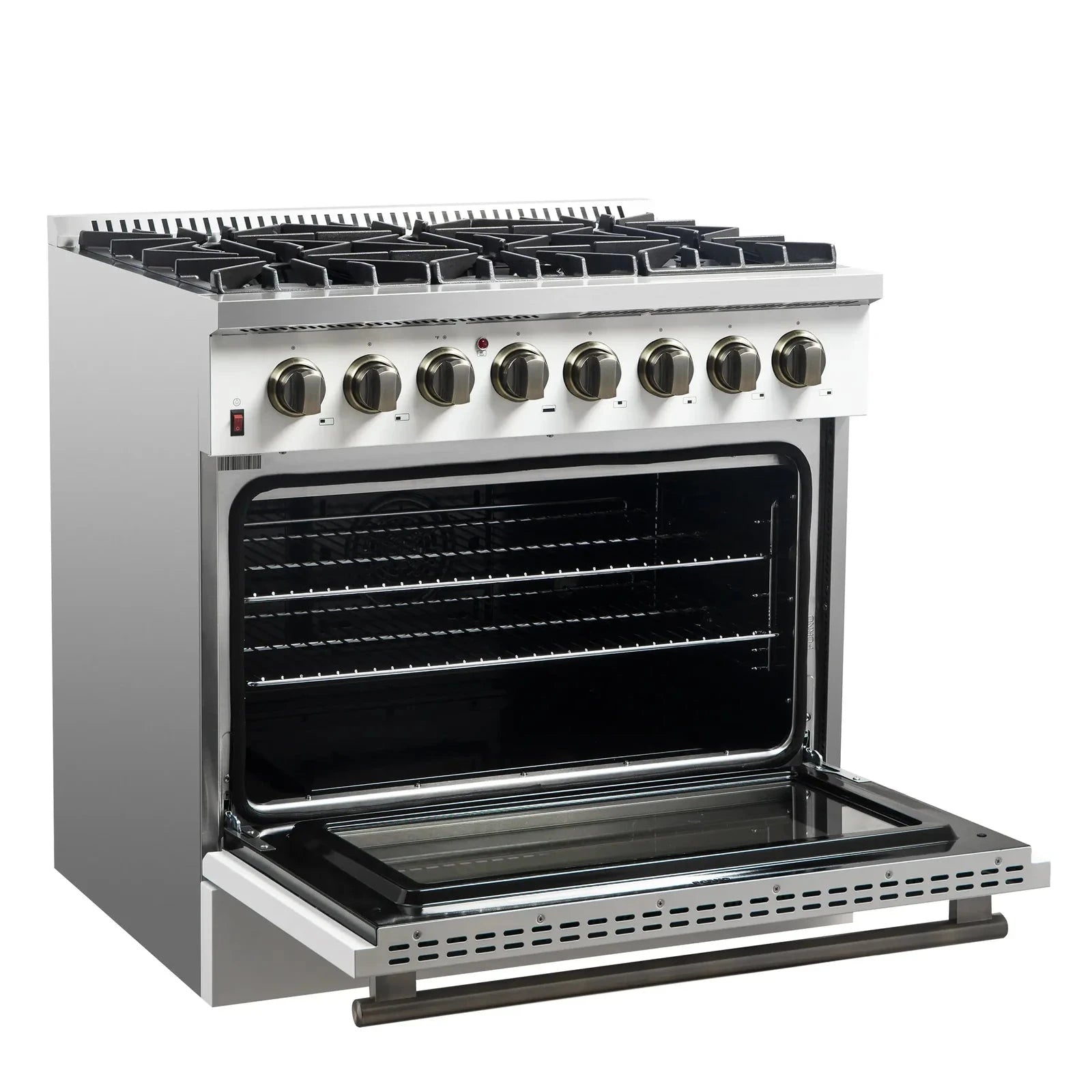 Forno Galiano 36-Inch Freestanding Dual Fuel Range - Gas Stove & Electric Oven in White with Antique Brass Trim (Model FFSGS6156 36WHT) | Professional Kitchen Appliance for Home Chefs & Cooking Enthusiasts