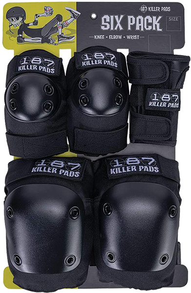 6 Pack Junior Knee Pads Set - Black Protective Gear for Kids Sports, Skateboarding & Outdoor Play
