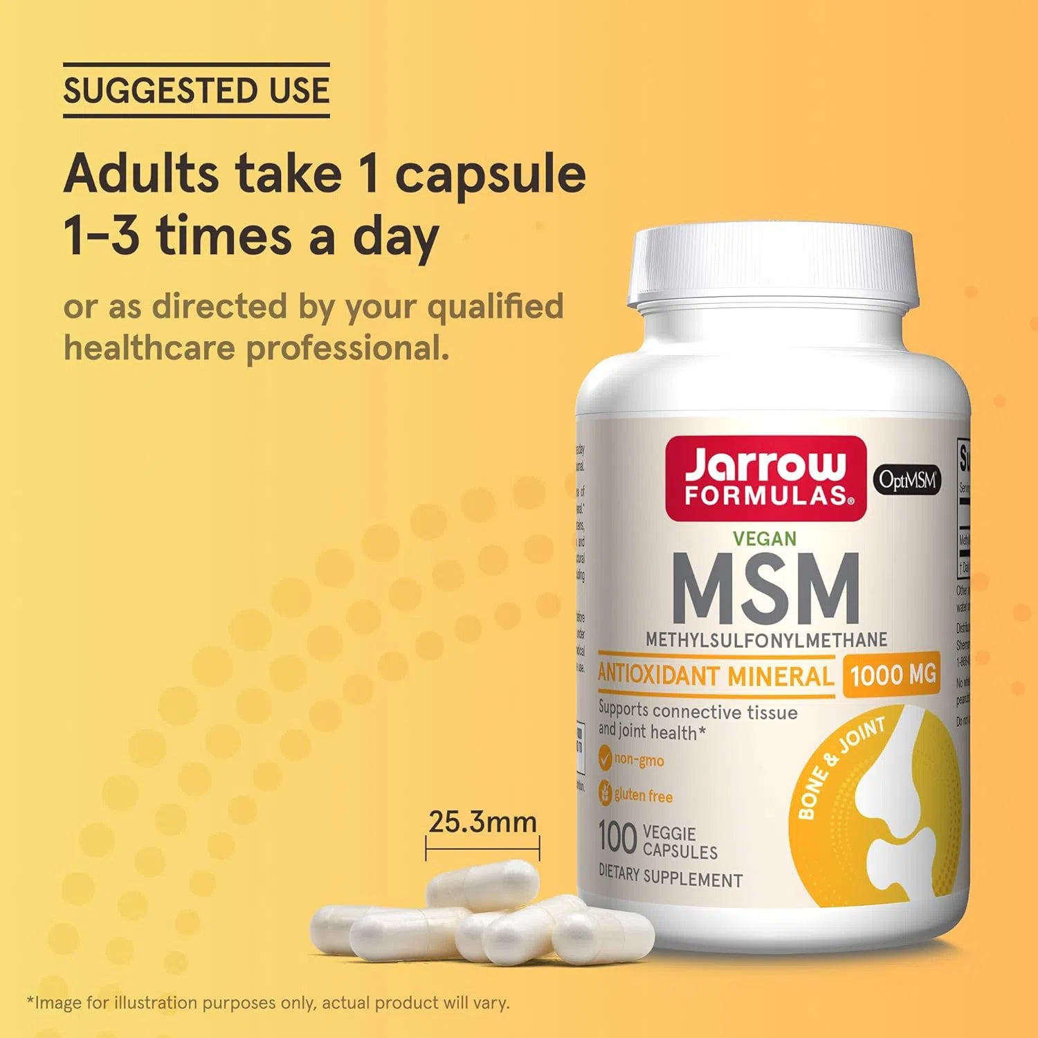 Jarrow Formulas MSM 1000 mg Supplement - Organic Sulfur for Joint Health, Skin & Hair Support - 120 Capsules - Supports Mobility, Recovery & Collagen Production (Great for Athletes & Active Lifestyles)