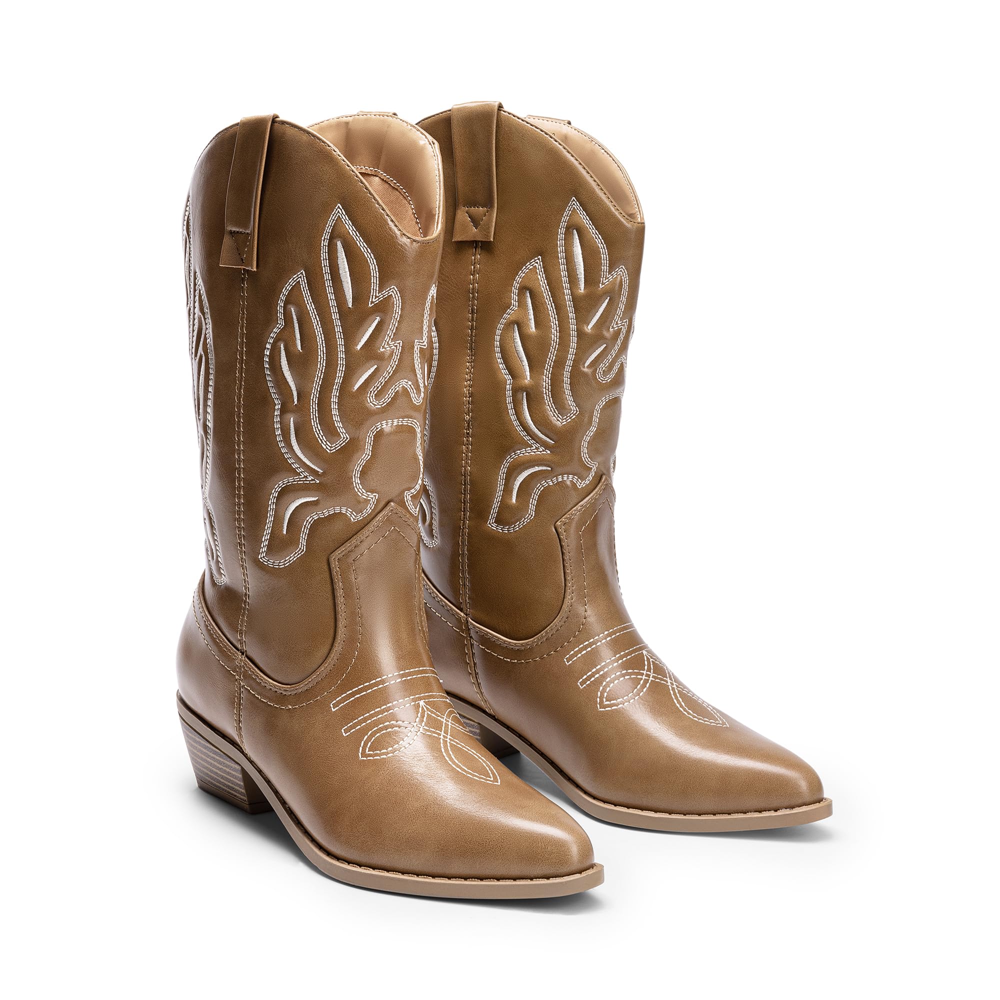 DREAM PAIRS Women's Cowboy Boots - Mid Calf Western Cowgirl Boots with Embroidery Stitching | Perfect for Country Dancing, Rodeo Events & Fashion Outfits