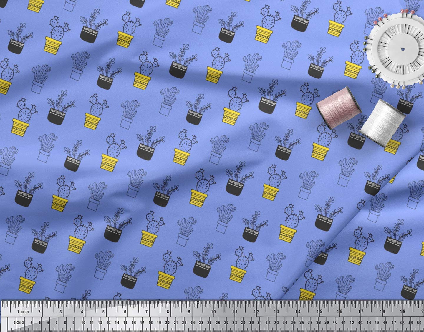 Soimoi Moss Georgette Blue Fabric by The Yard - 44