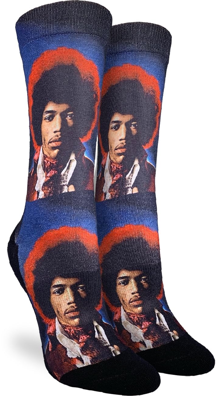 Good Luck Sock Women's Jimi Hendrix Crew Socks - Colorful Music Inspired Socks for Women - Perfect Gift for Musicians & Rock Fans - Great for Concerts, Gifts & Everyday Wear