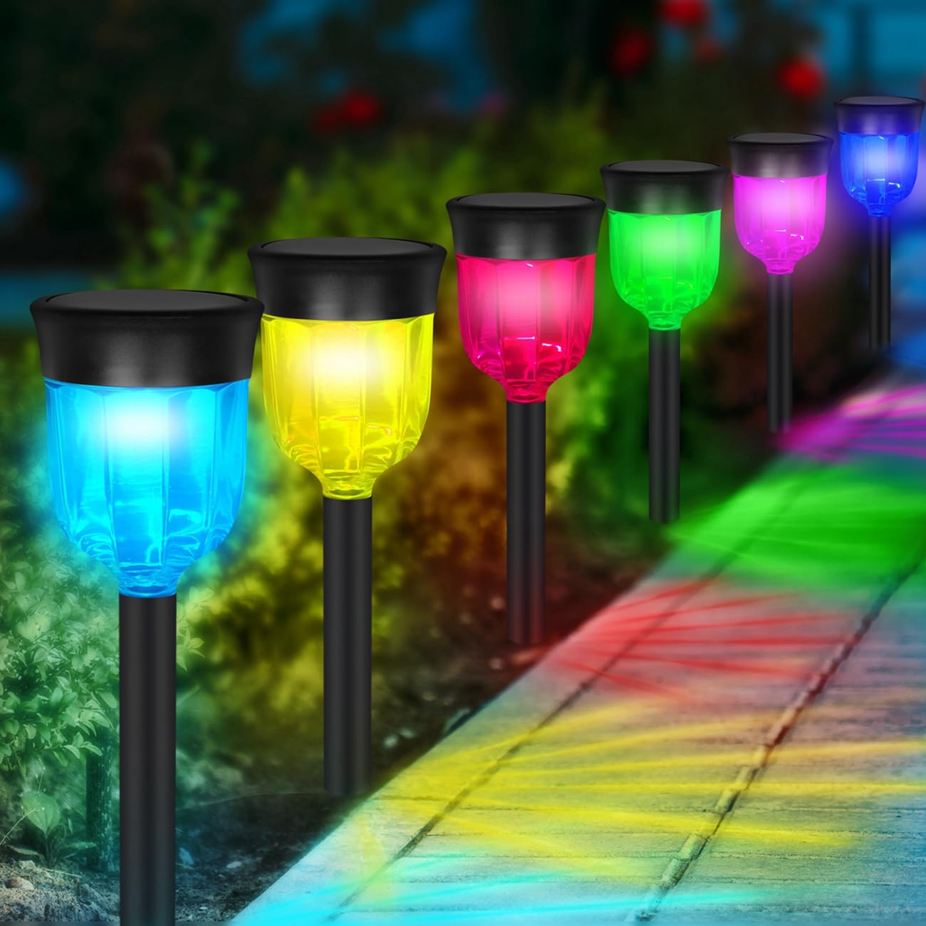 SMY Solar Outdoor Path Lights - Waterproof IP65 Color Changing LED Landscape Lighting with Auto On/Off for Backyard, Garden, Walkway & Pathway Decoration | Perfect for Patio, Driveway, Poolside & Outdoor Wedding Decor