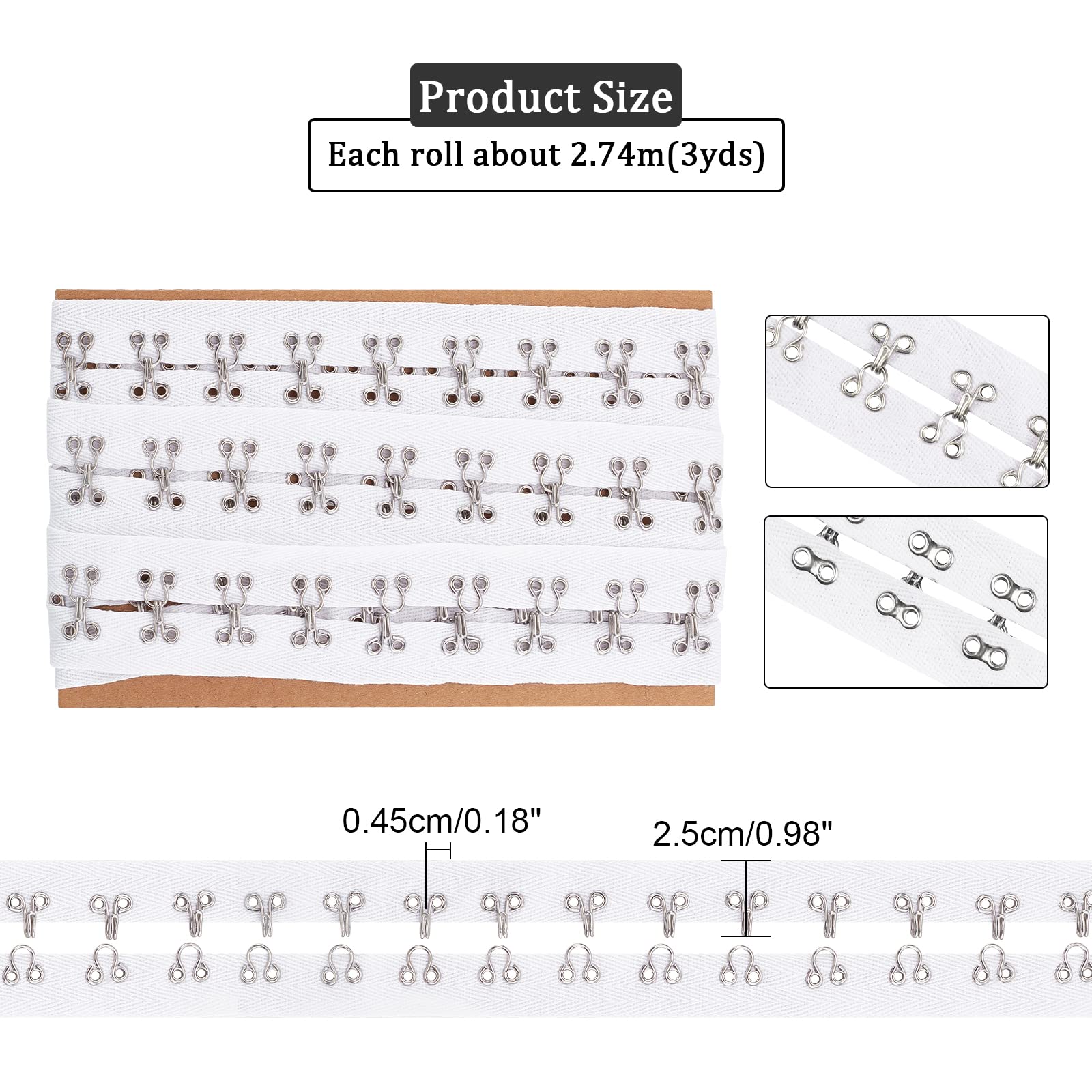 NBEADS 3 Yards (2.74m) Hook and Eye Tape - 1