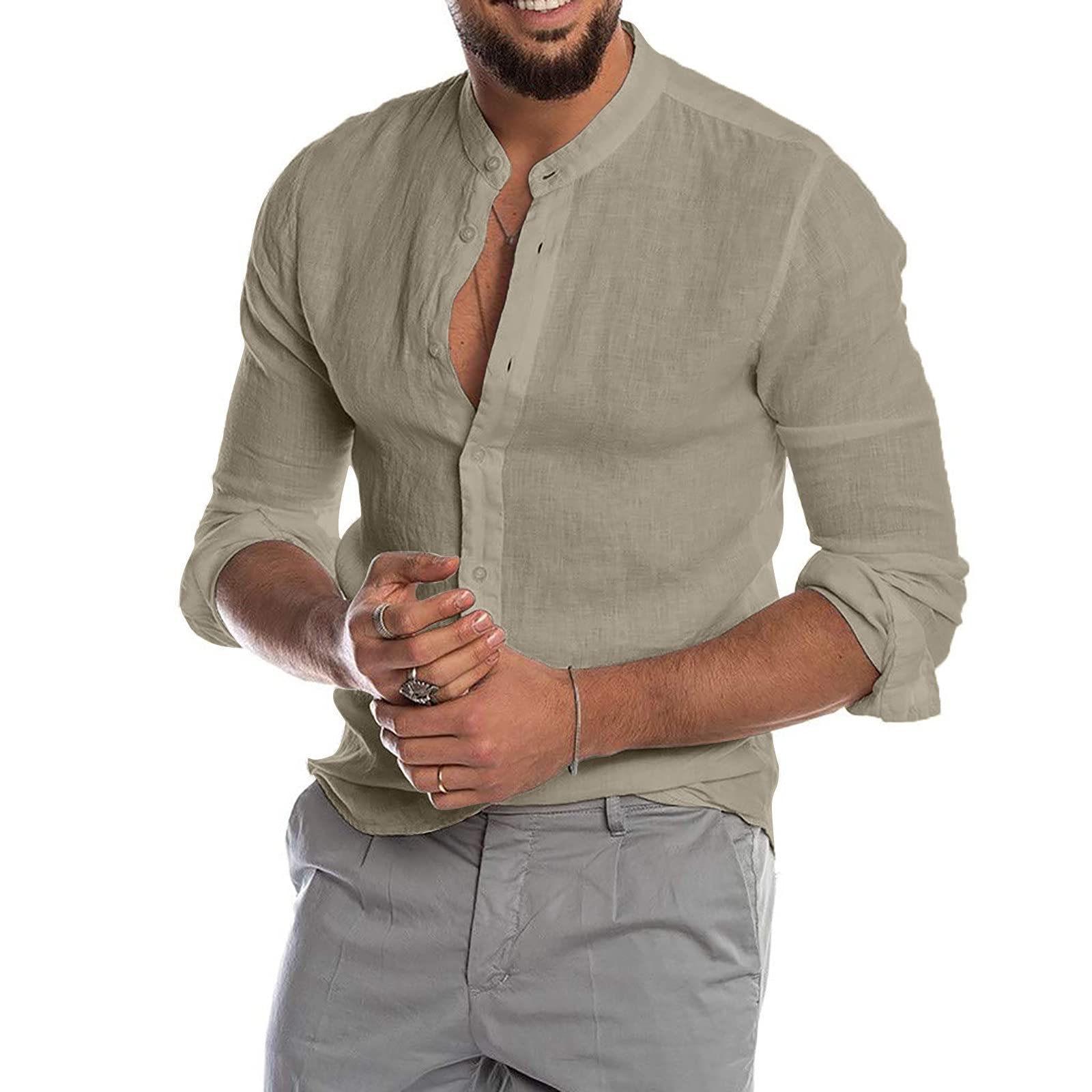 Taymeis Men's Dress Shirts - Long Sleeve Cotton V-Neck Button Down Shirt for Business Casual & Street Style | Slim Fit Formal Office Wear & Night Out Fashion