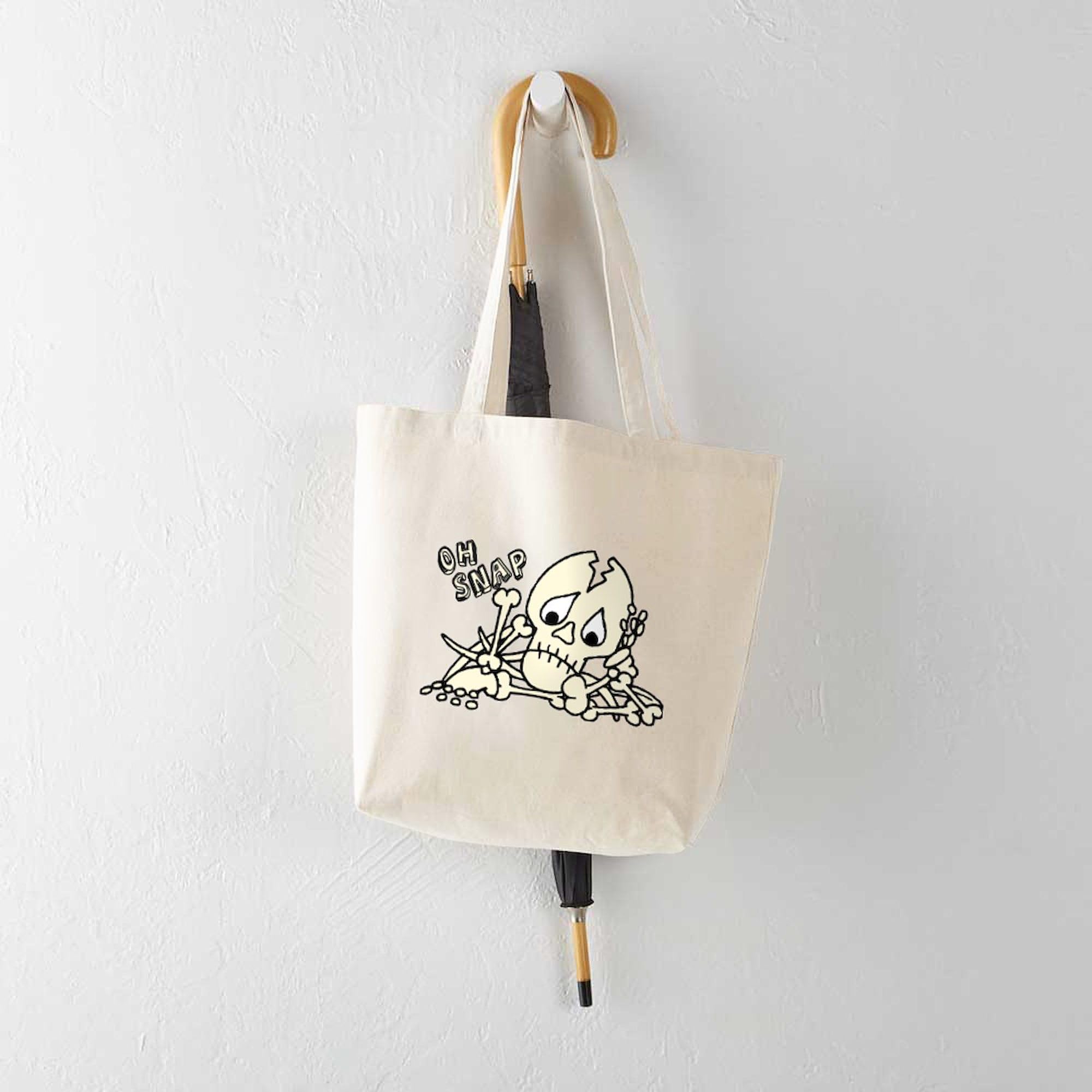 OH SNAP! Halloween Skeleton Tote Bag - Natural Canvas Reusable Shopping Bag for Groceries, Beach & Parties | Funny Gift for Halloween & Everyday Use