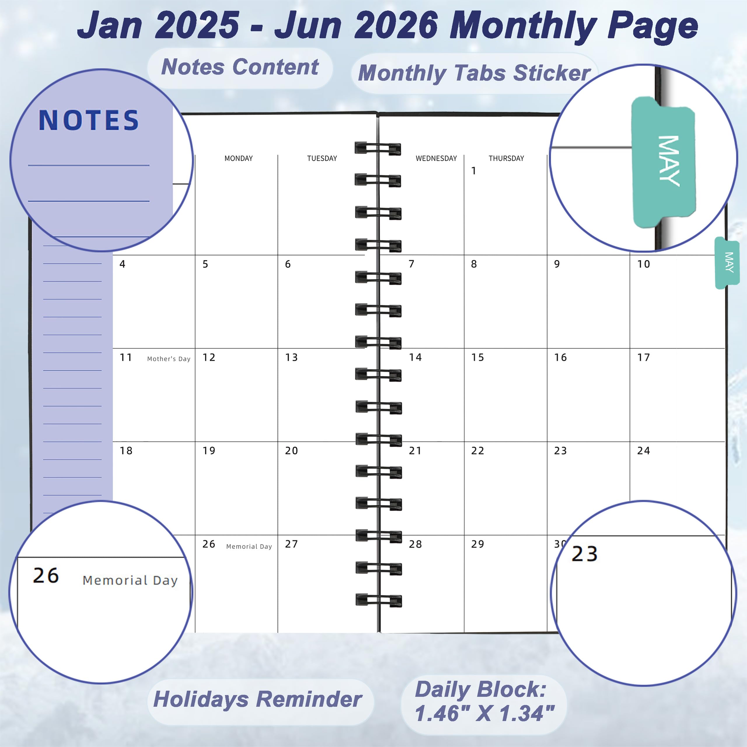 2025-2026 Academic Planner - 18 Month Weekly & Monthly Planner from January 2025 to June 2026 with Tabs, Thick 100GSM Paper, A5 Size Black Daily Organizer for Students, Professionals & Goal Tracking - Perfect for School, Office & Personal Productivity