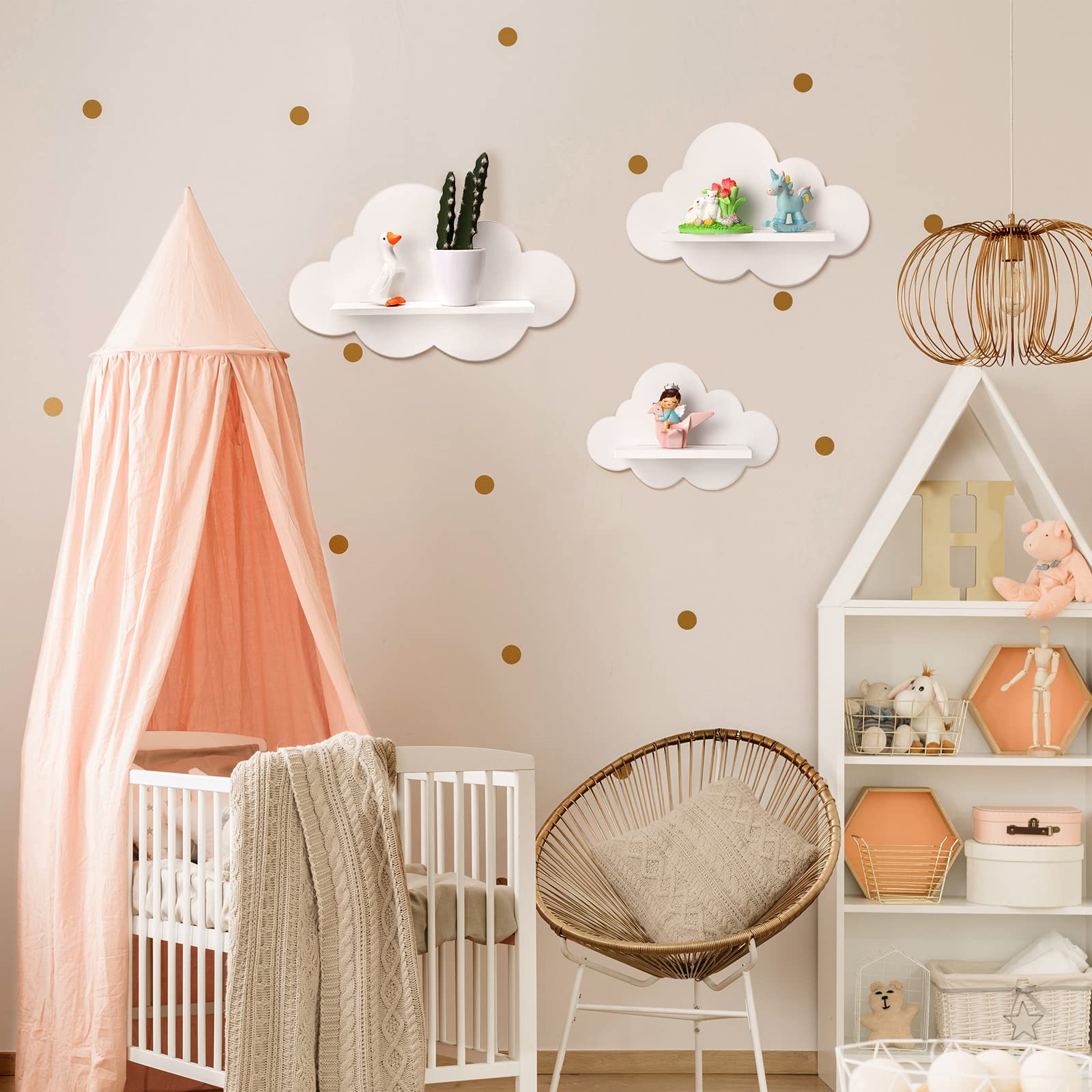Tatuo 3-Piece Wavy Floating Shelves Set - White Cloud Wall Shelves for Plants, Books & Decor | Kawaii Daisy Flower & Danish Style Room Decor | Perfect for Bedroom, Nursery & Boho Home Decor