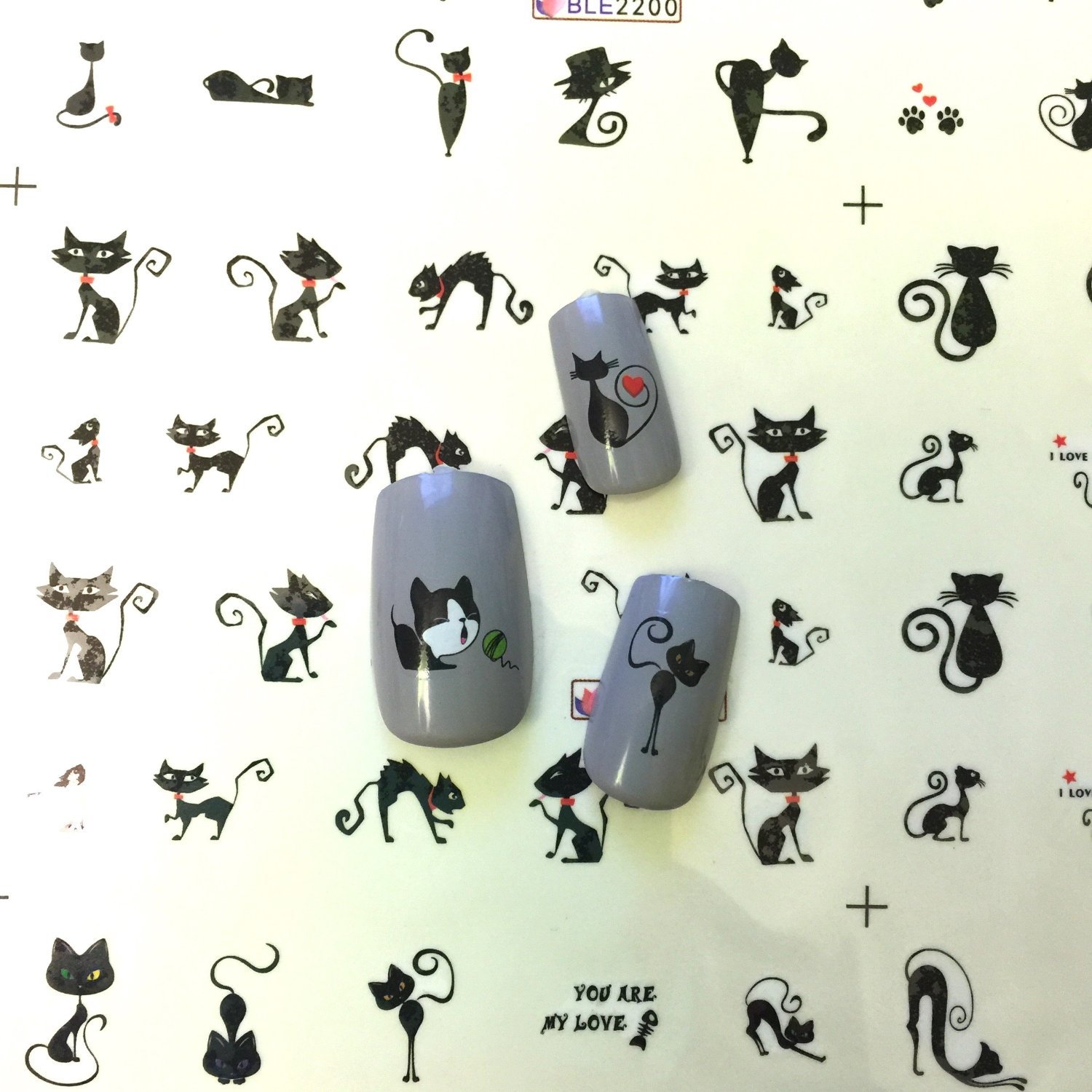 Ally Drew Cat Nail Art Tattoos - 11 Designs/220 Water Transfer Nail Decals for Fingernails | Perfect for Halloween, Cosplay & Cat Lovers