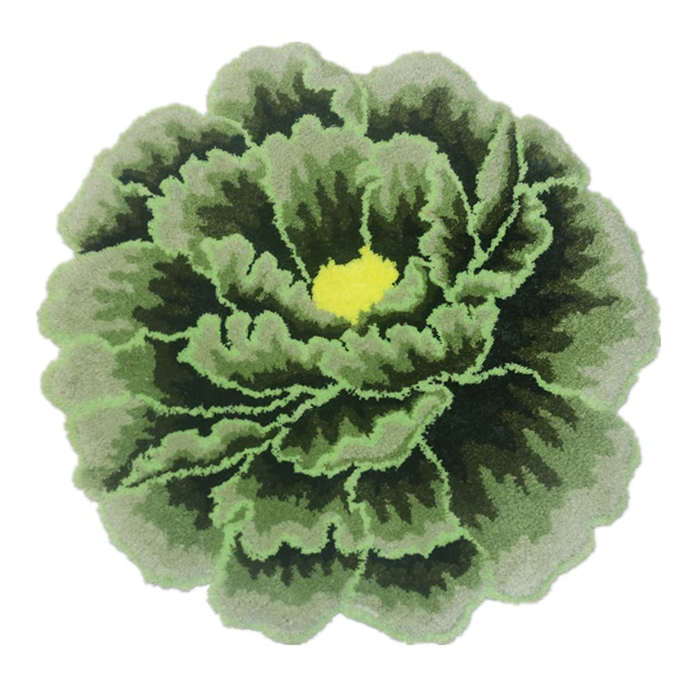 Green Peony Flower Shaped Rugs - Non-Slip Fluffy Area Rug for Bedroom, Kitchen, Bathroom & Living Room | Soft Plush Floral Decor Mat for Home, Bath & Floor