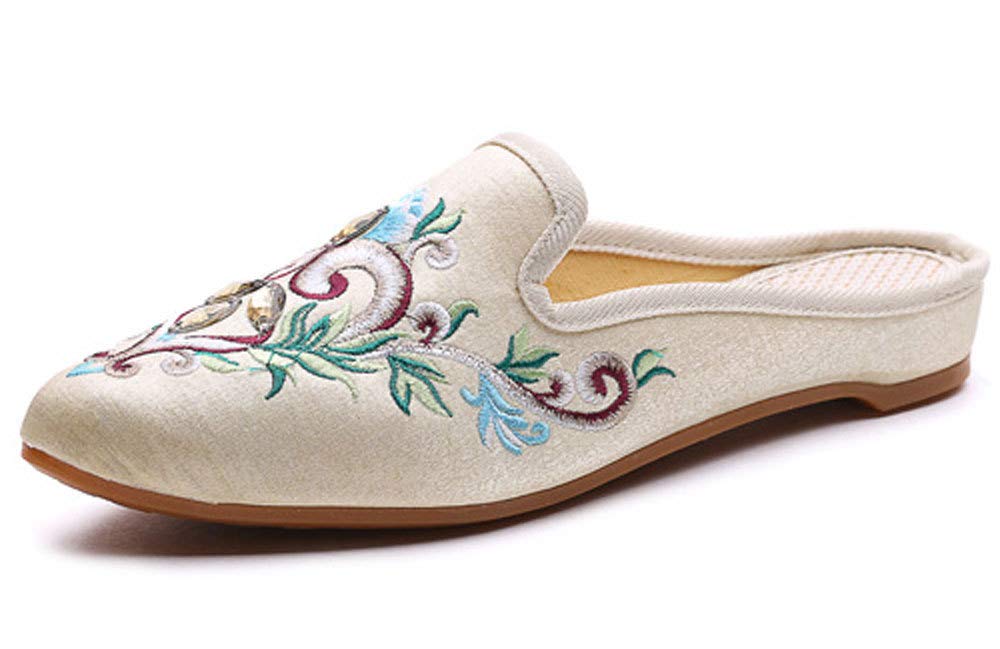 SAILING LU Women's Embroidered Clogs - Comfortable Black Pointed Toe Mule Slippers for Casual Wear, Outdoor & Home Use