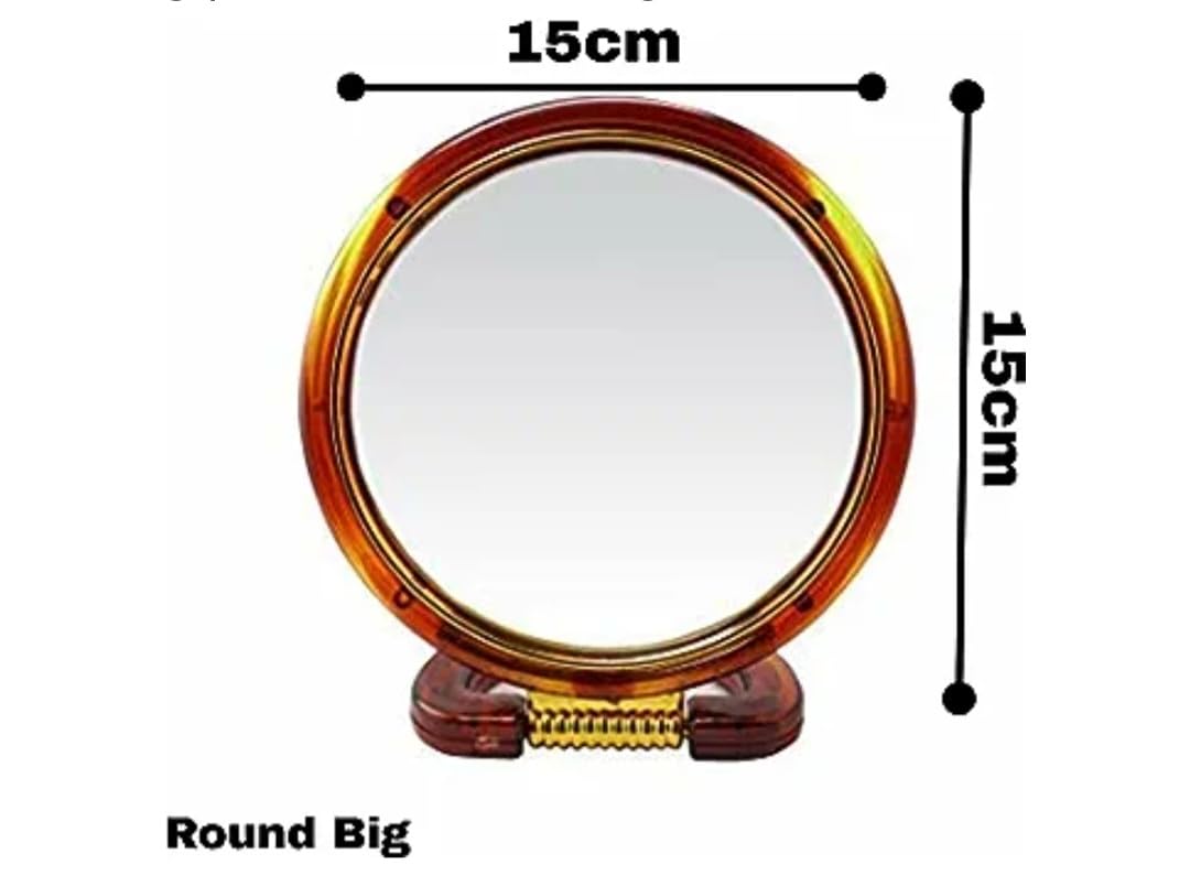 6 Inch Round Plastic Beauty Mirror with Stand - Dual-Sided Tabletop Makeup Mirror (1x Magnifying) for Bathroom, Dressing Table, Shaving & Salon Use - Perfect for Makeup Application, Grooming & Skincare Routines