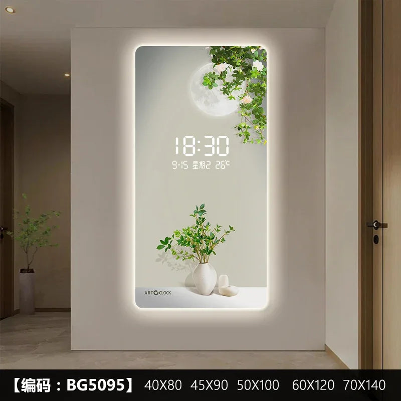 Modern Green Plant Digital Plug-in Electronic Wall Clock - Perfect for Home, Office & Kitchen Decor