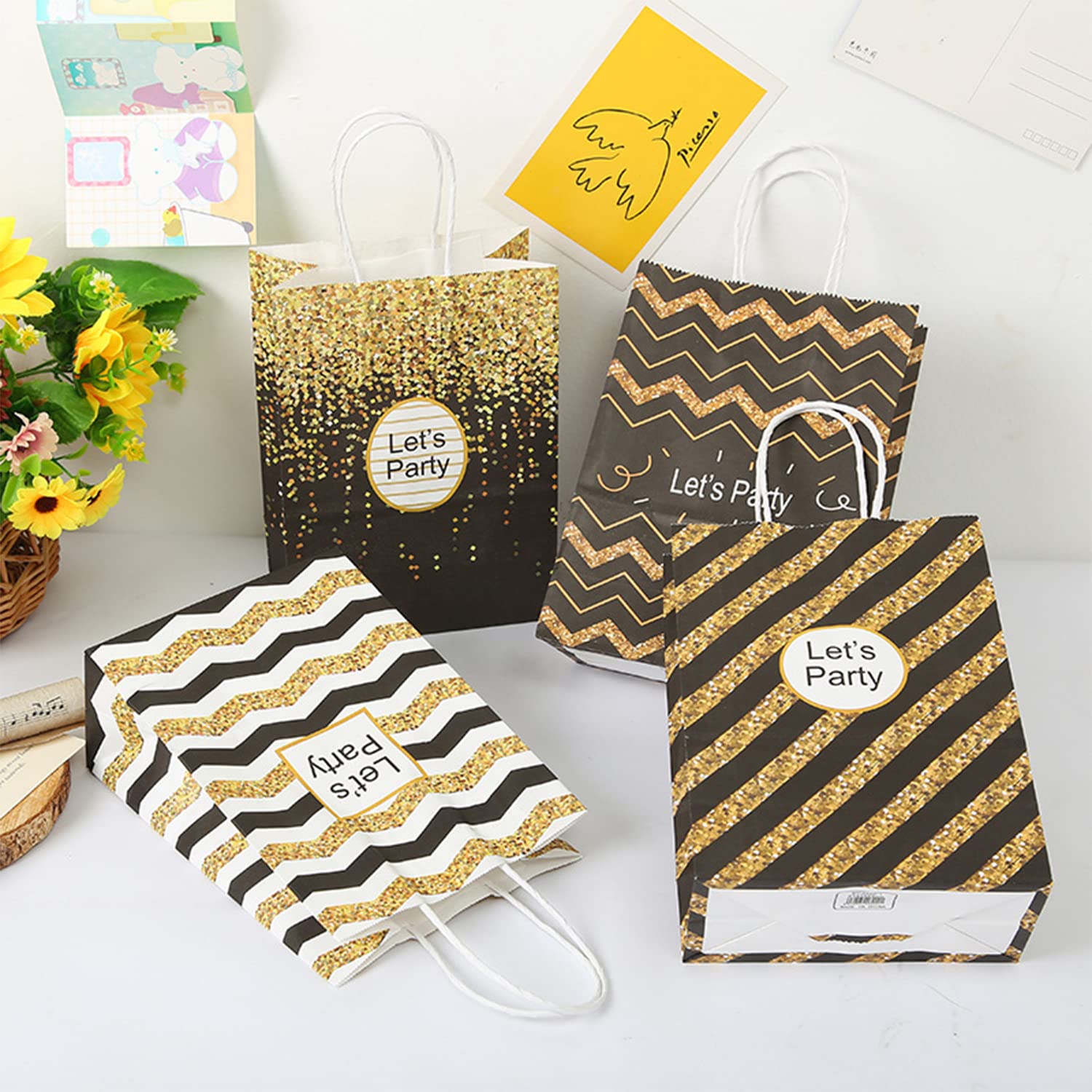 8 Pack Kraft Paper Gift Bags with Handles - Elegant Bronze Wedding Favor Bags for Bridal Showers, Birthday Parties, Holidays & New Year Celebrations - Perfect for Party Favors, Gift Packaging & Decor