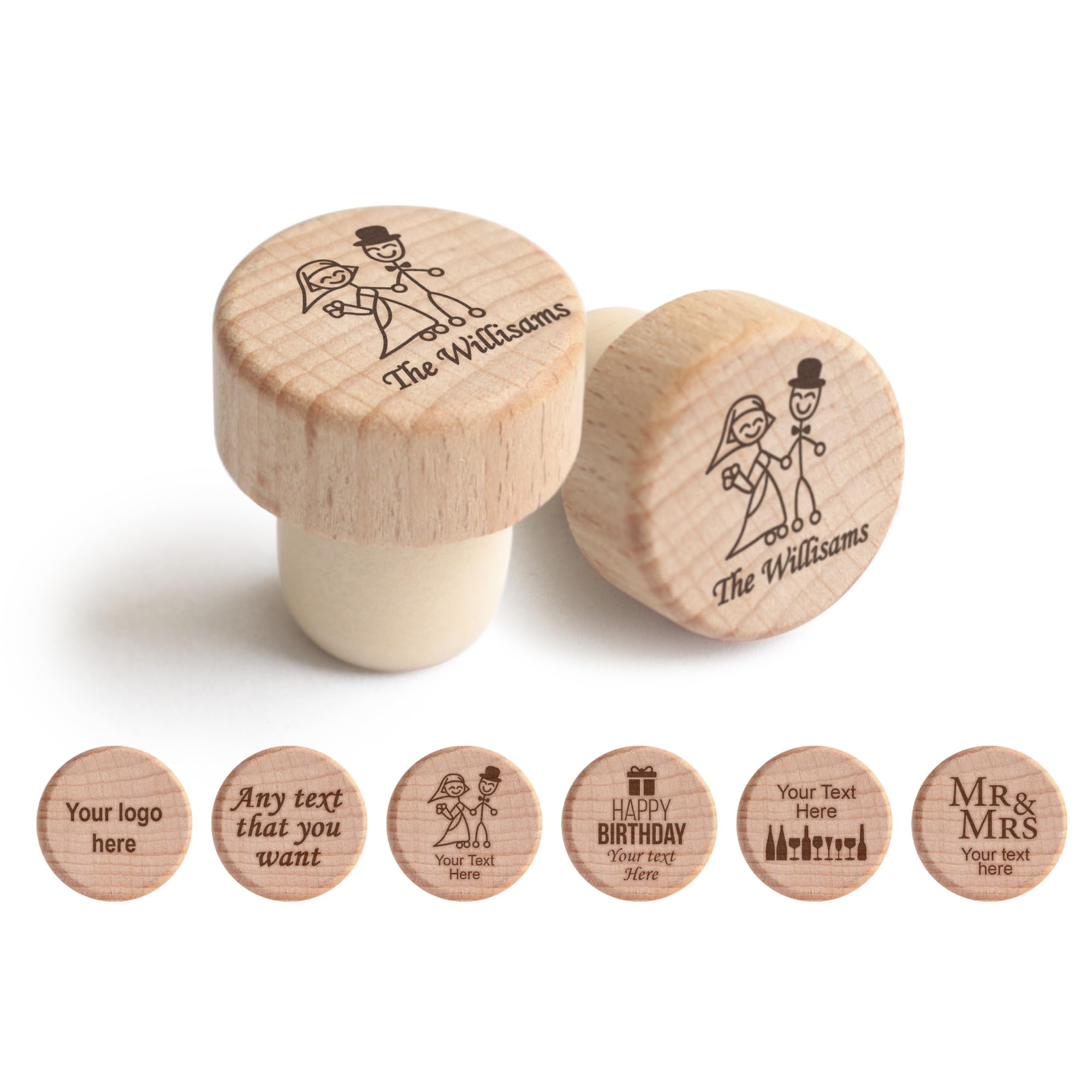 Personalized Engraved Wooden Wine Bottle Stoppers - Custom Wedding Gifts Set, Housewarming Present, Party Favors in Bulk - Perfect for Weddings, Anniversaries, New Home Celebrations & Wine Tasting Events (Couple Figures Design)