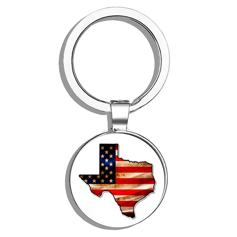 Vintage Texas Map Flag USA Metal Keychain Ring - Durable Round Key Chain for Travel, Gifts & Everyday Use