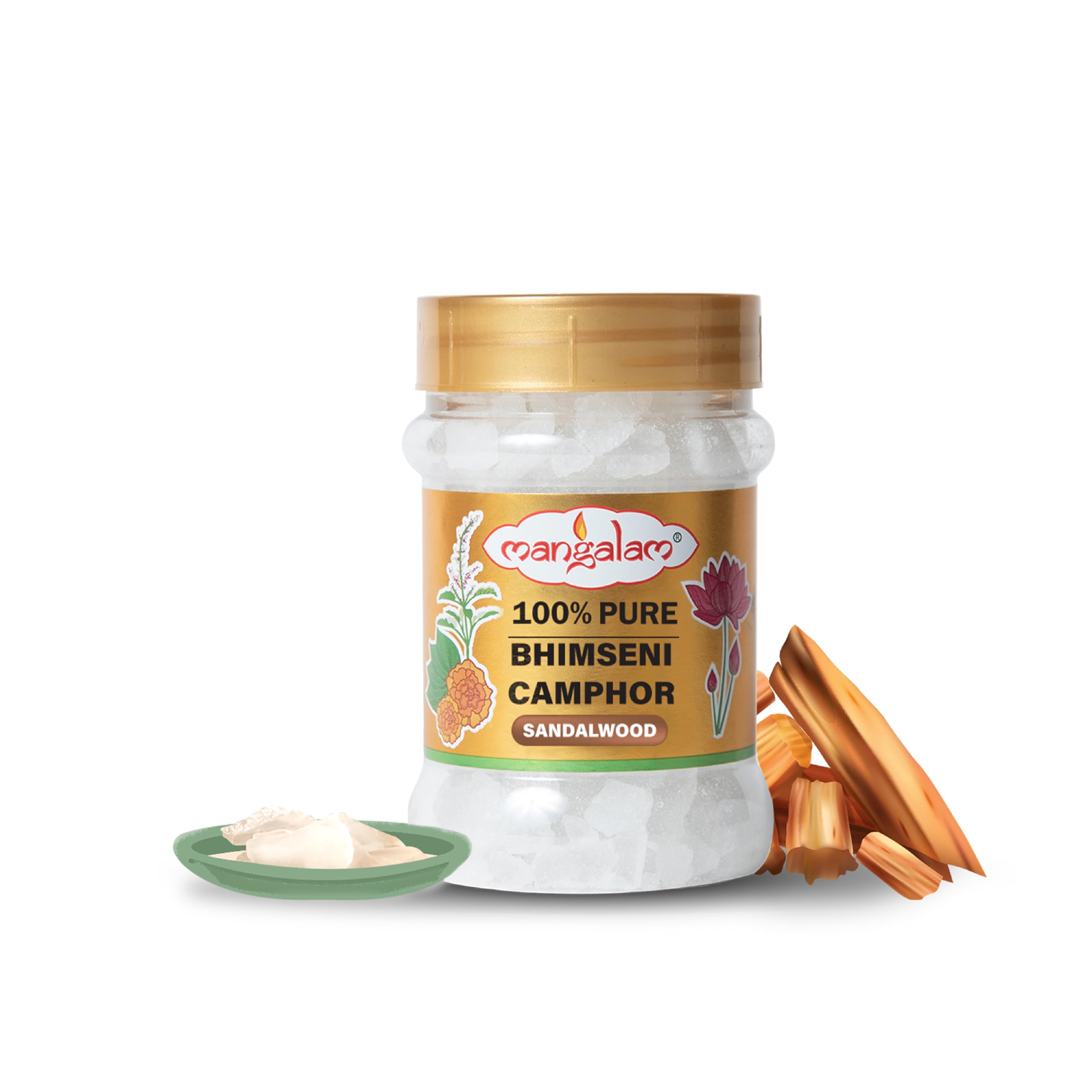 Pure Bhimseni Sandalwood Camphor 100g - 100% Natural for Puja, Meditation & Aromatherapy | Long-Lasting Fragrance | Air Freshener for Home, Temple & Yoga Studio