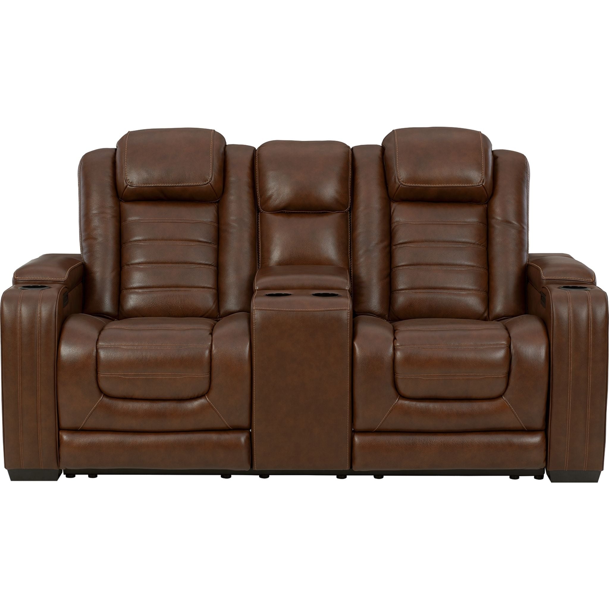 Power Reclining Loveseat with Console - Chocolate Brown Leather - Perfect for Living Room, Home Theater & Small Spaces