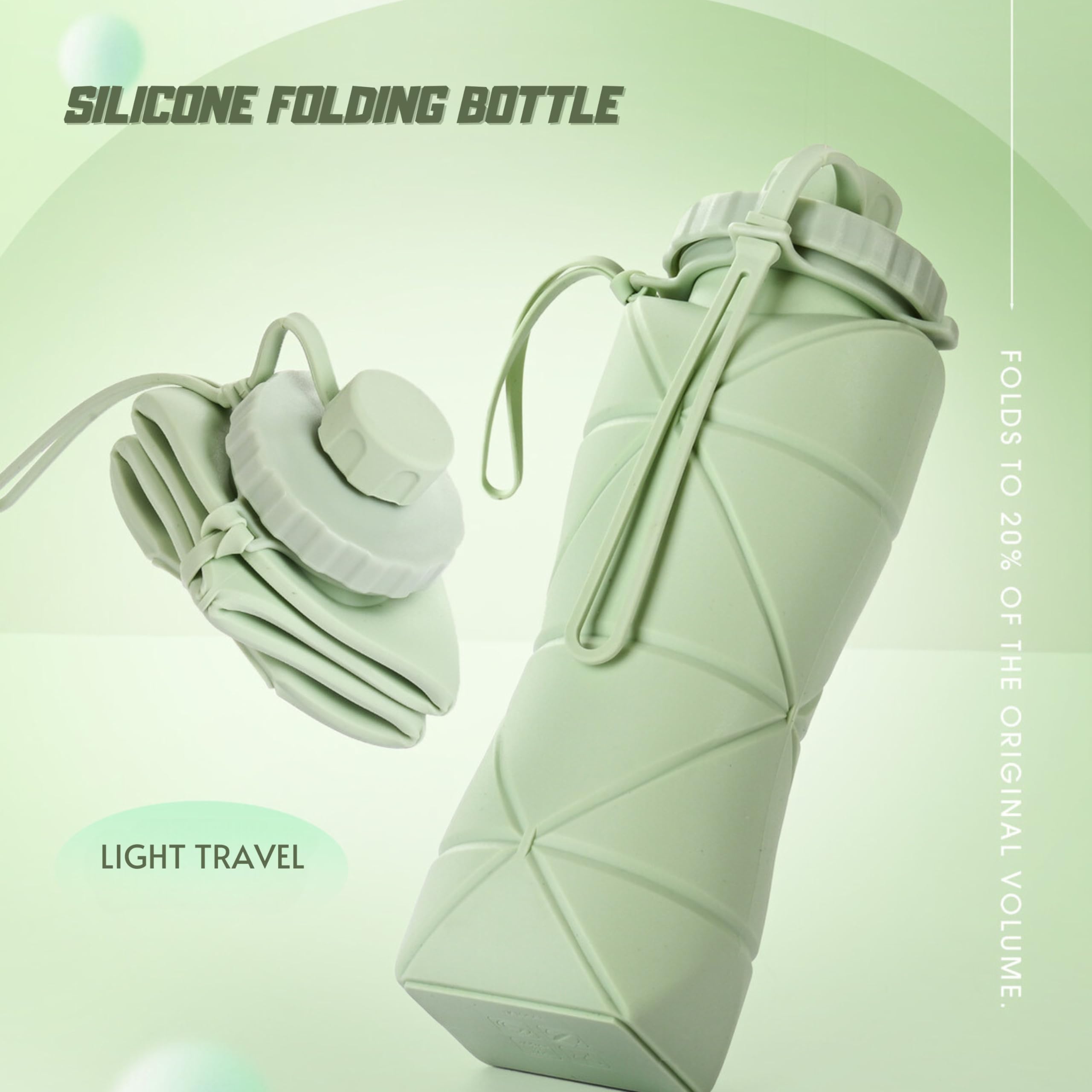 Collapsible Water Bottle - Portable & Lightweight Reusable Travel Water Bottle with Leak Proof Lid - Perfect for Hiking, Camping, Gym & Outdoor Activities (Green)